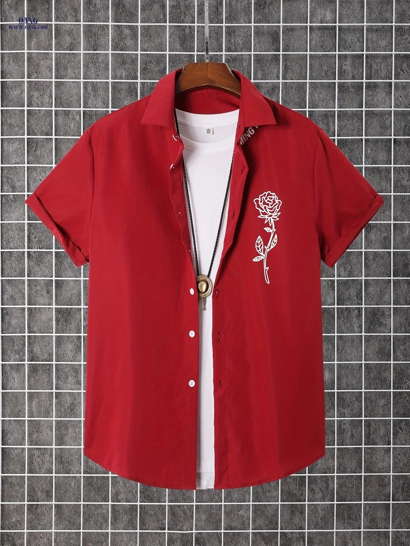 Stylish Men's Short-Sleeve Button-Up Shirt - Perfect for Summer Days   OAXG 