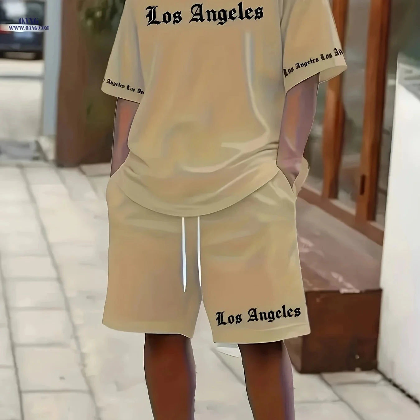 Stylish Men's Short-Sleeve Tracksuit - 3D Los Angeles Print   OAXG 