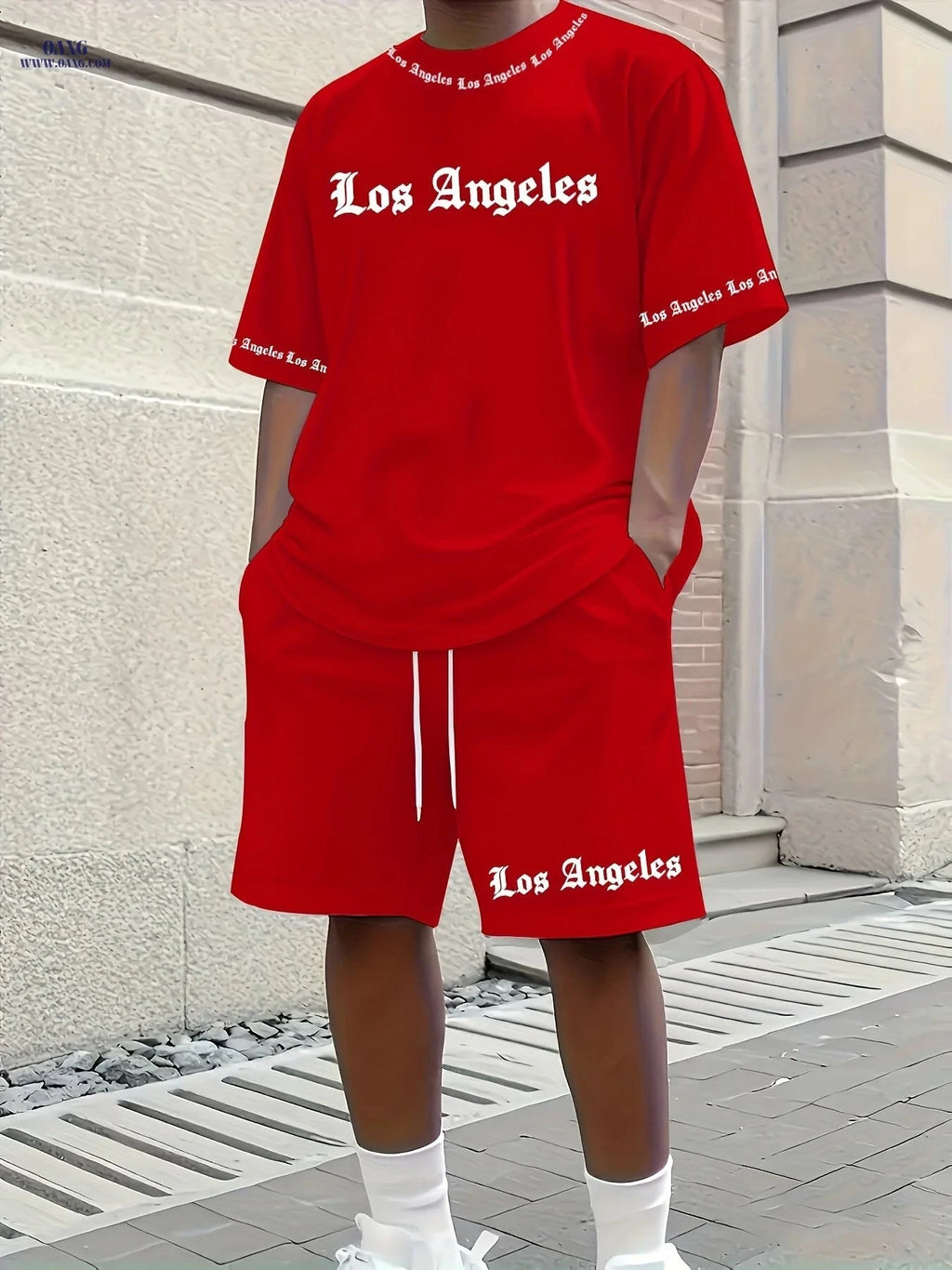 Stylish Men's Short-Sleeve Tracksuit - 3D Los Angeles Print   OAXG 