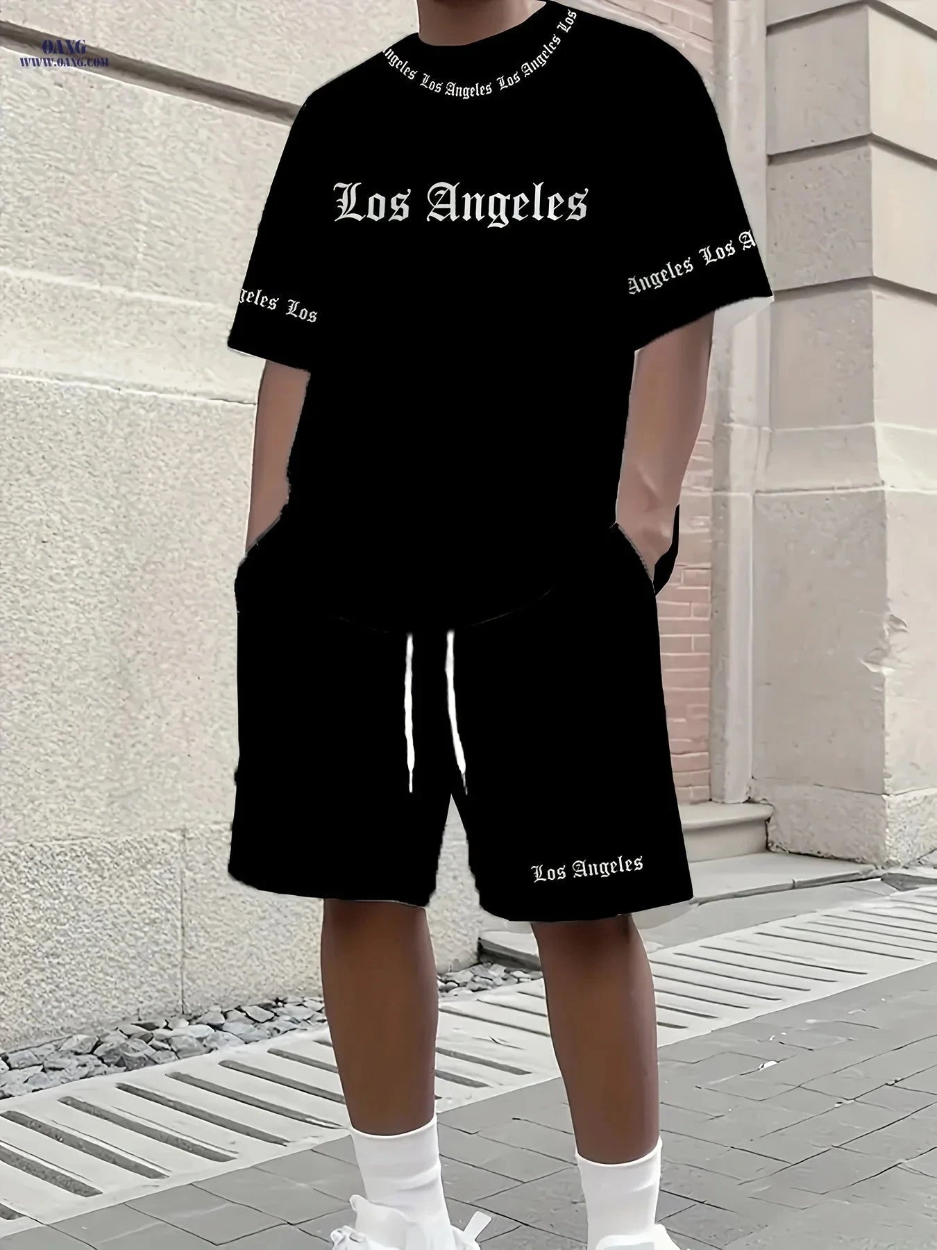 Stylish Men's Short-Sleeve Tracksuit - 3D Los Angeles Print   OAXG 