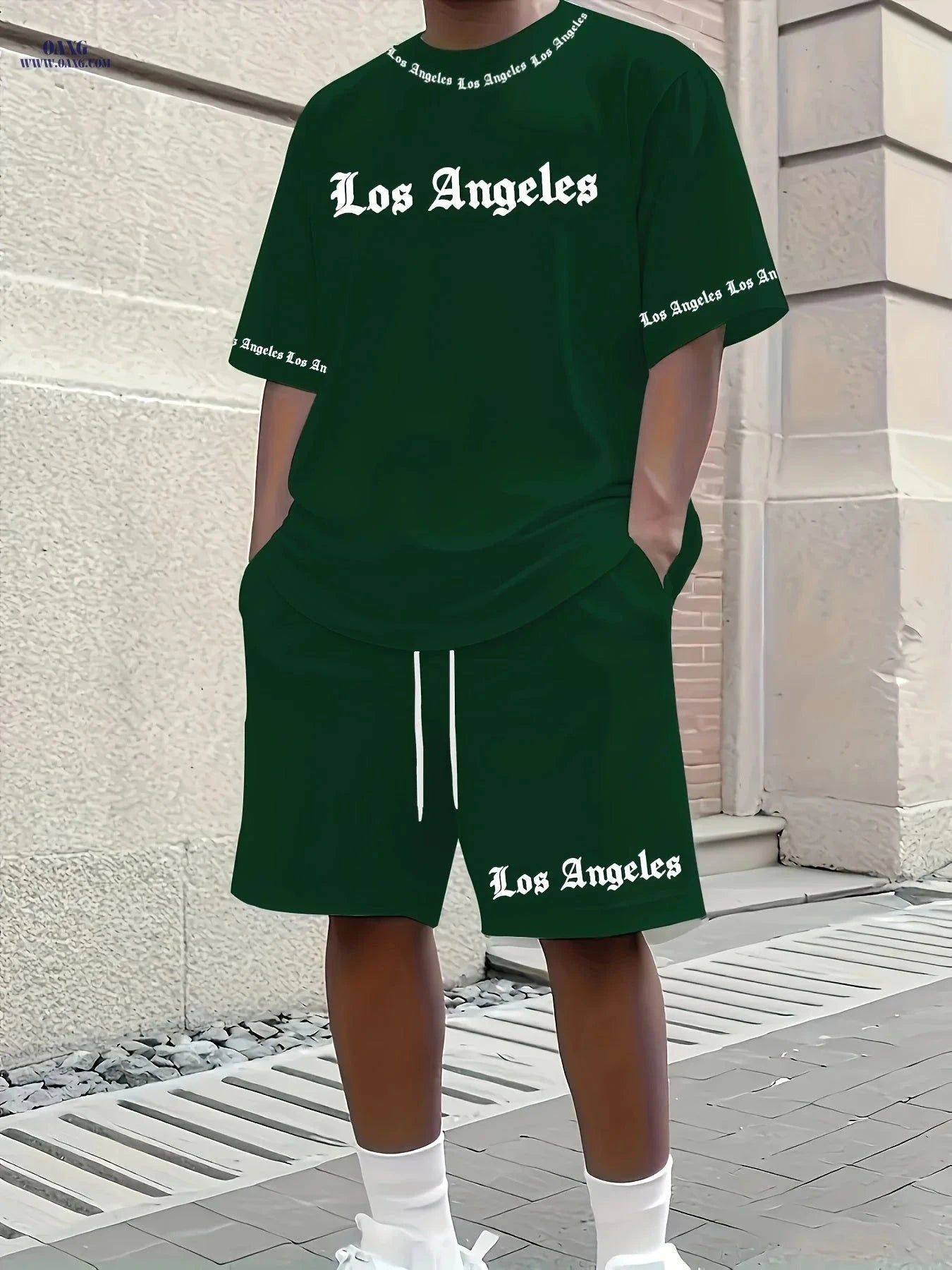 Stylish Men's Short-Sleeve Tracksuit - 3D Los Angeles Print   OAXG 