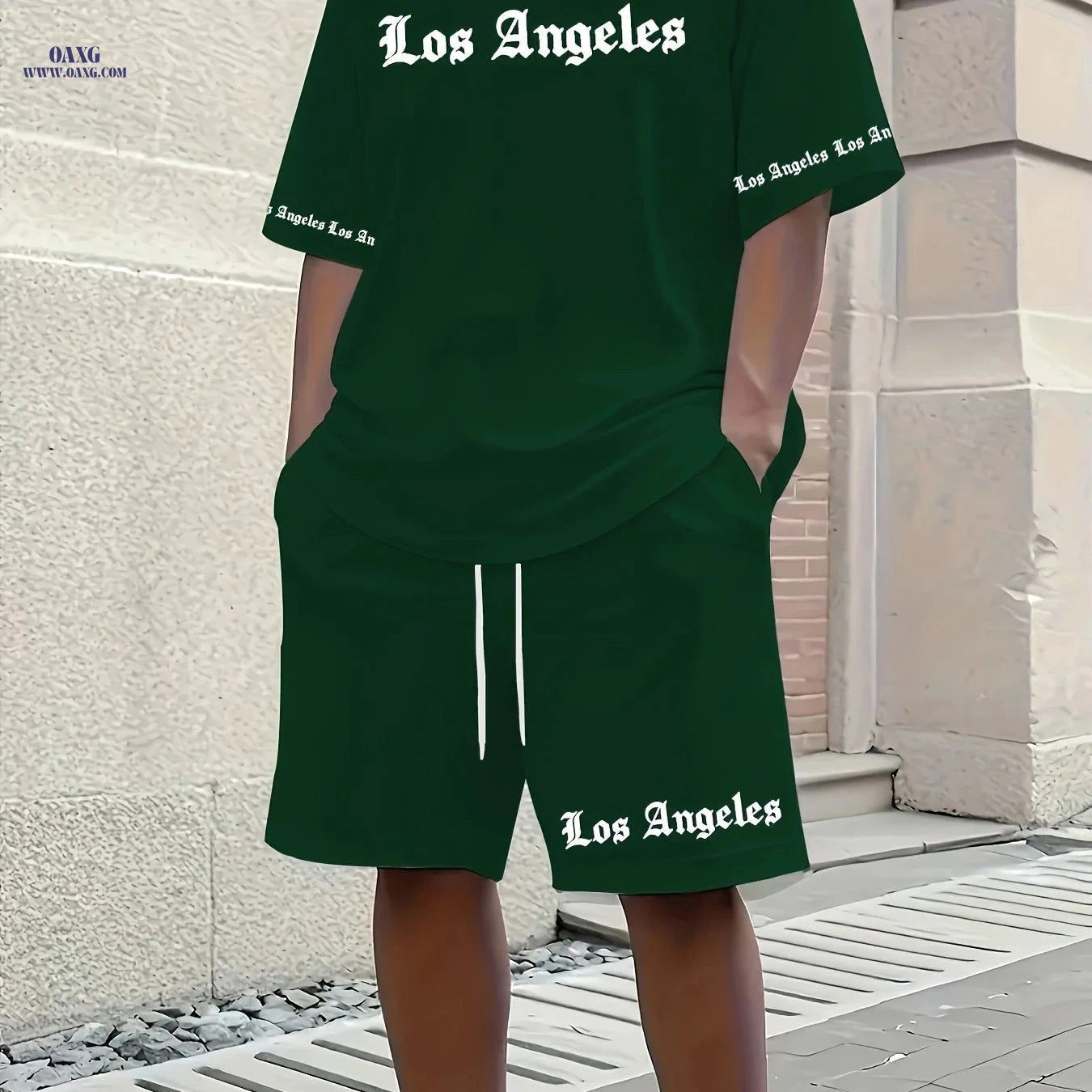 Stylish Men's Short-Sleeve Tracksuit - 3D Los Angeles Print   OAXG Black / FR S