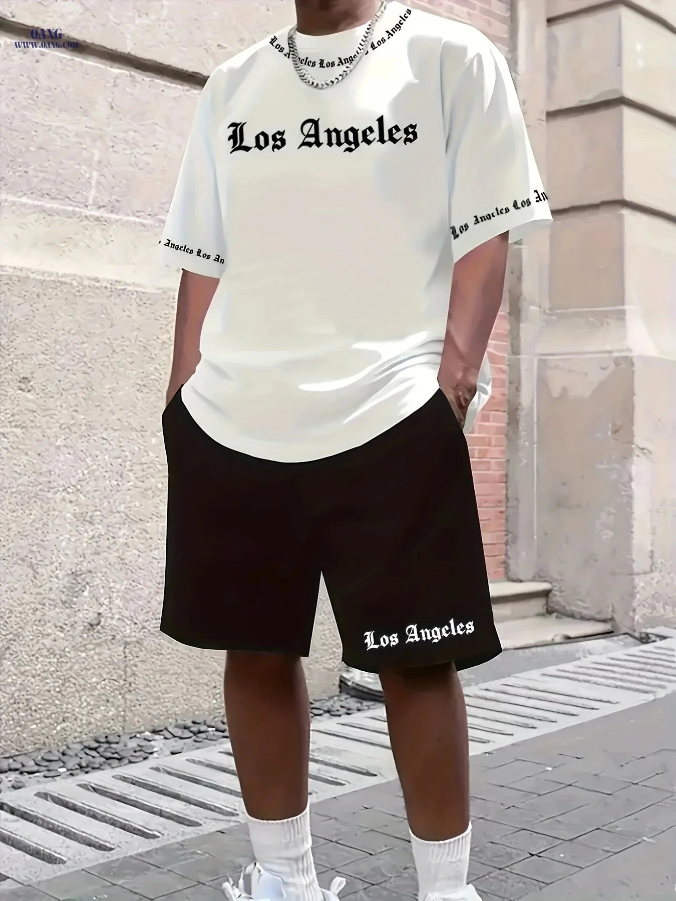 Stylish Men's Short-Sleeve Tracksuit - 3D Los Angeles Print   OAXG Black / FR S