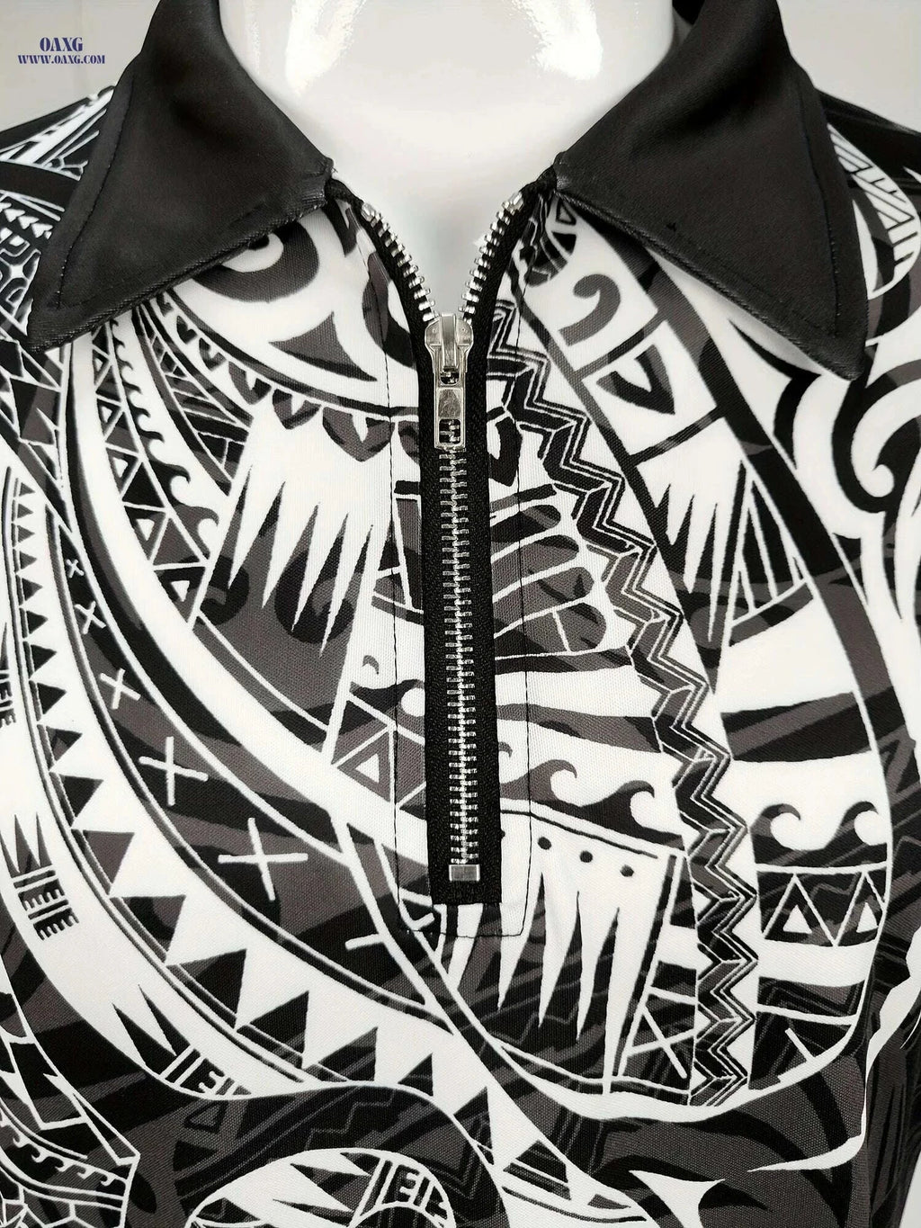 Stylish Men's Short Sleeve Zipper Lapel Shirt - Geometric Pattern   OAXG 