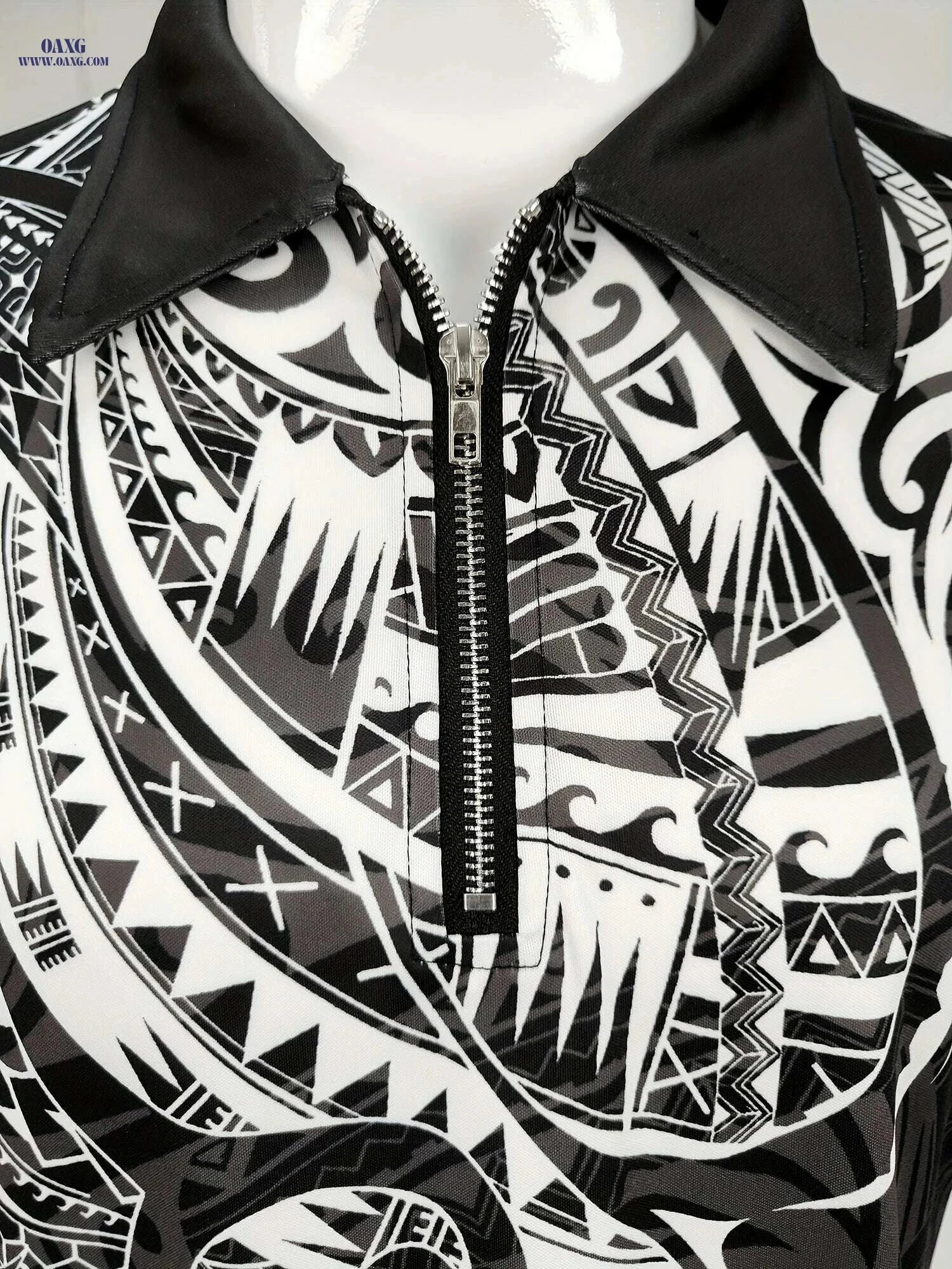Stylish Men's Short Sleeve Zipper Lapel Shirt - Geometric Pattern   OAXG 
