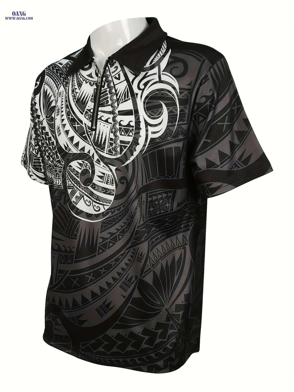 Stylish Men's Short Sleeve Zipper Lapel Shirt - Geometric Pattern   OAXG 
