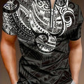 Stylish Men's Short Sleeve Zipper Lapel Shirt - Geometric Pattern   OAXG 
