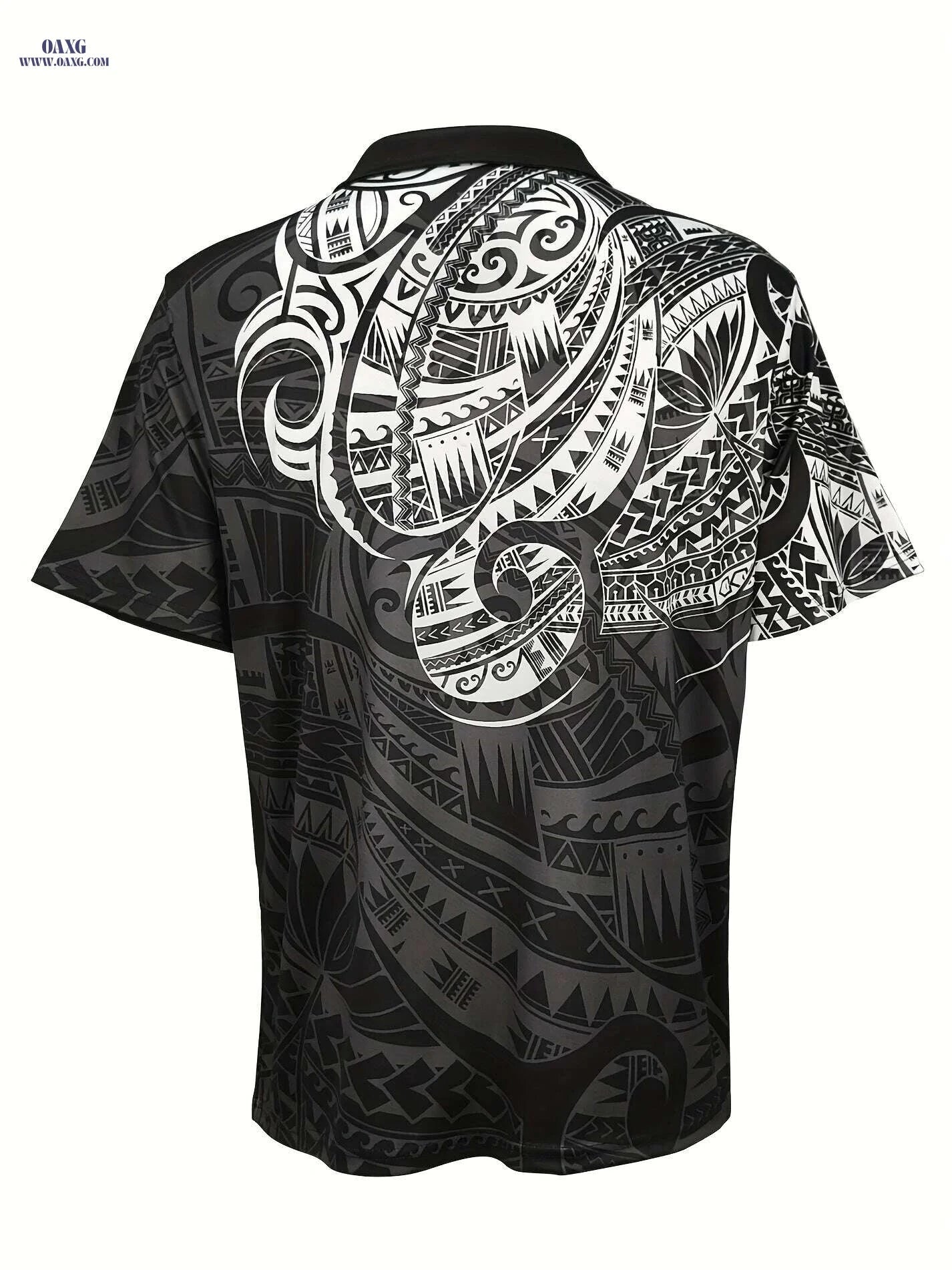 Stylish Men's Short Sleeve Zipper Lapel Shirt - Geometric Pattern   OAXG Black / M