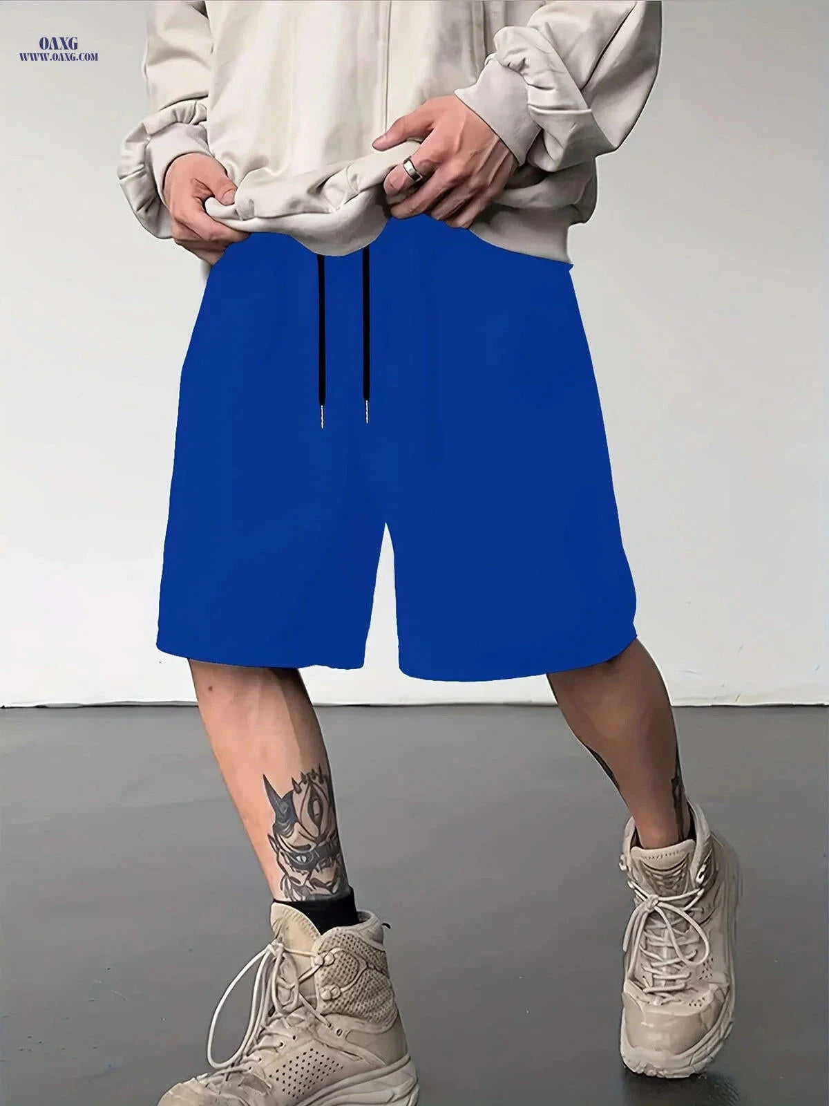 Stylish Men's Solid Color Shorts - Casual Drawstring Pocket Design   OAXG 