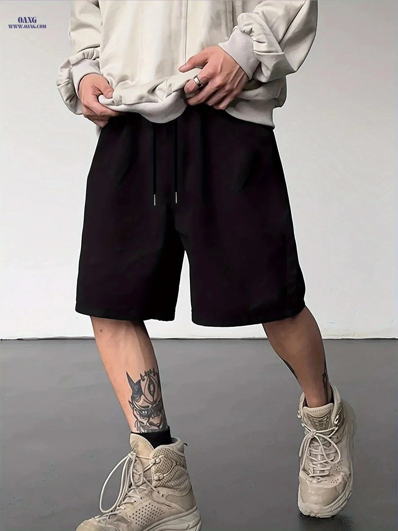 Stylish Men's Solid Color Shorts - Casual Drawstring Pocket Design   OAXG 