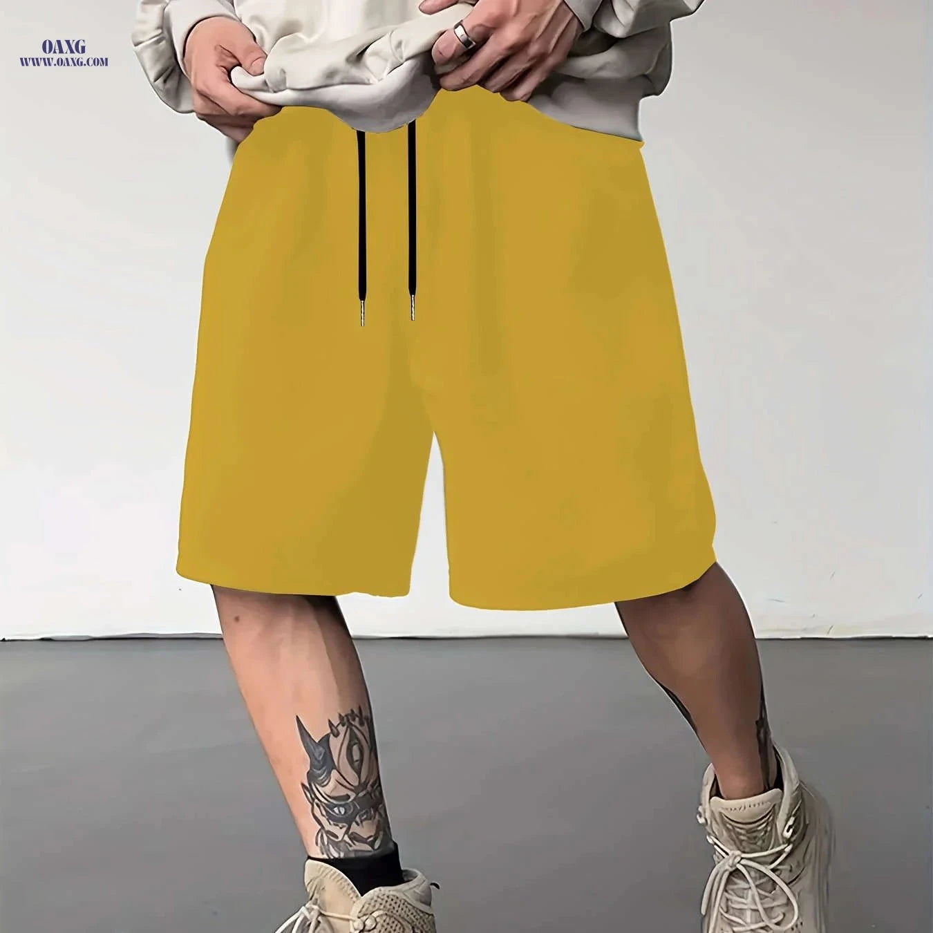 Stylish Men's Solid Color Shorts - Casual Drawstring Pocket Design   OAXG 