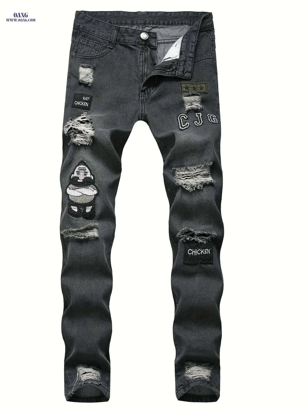 Stylish Men’s Stretchy Ripped Jeans - Slim Fit Gray Denim   OAXG 