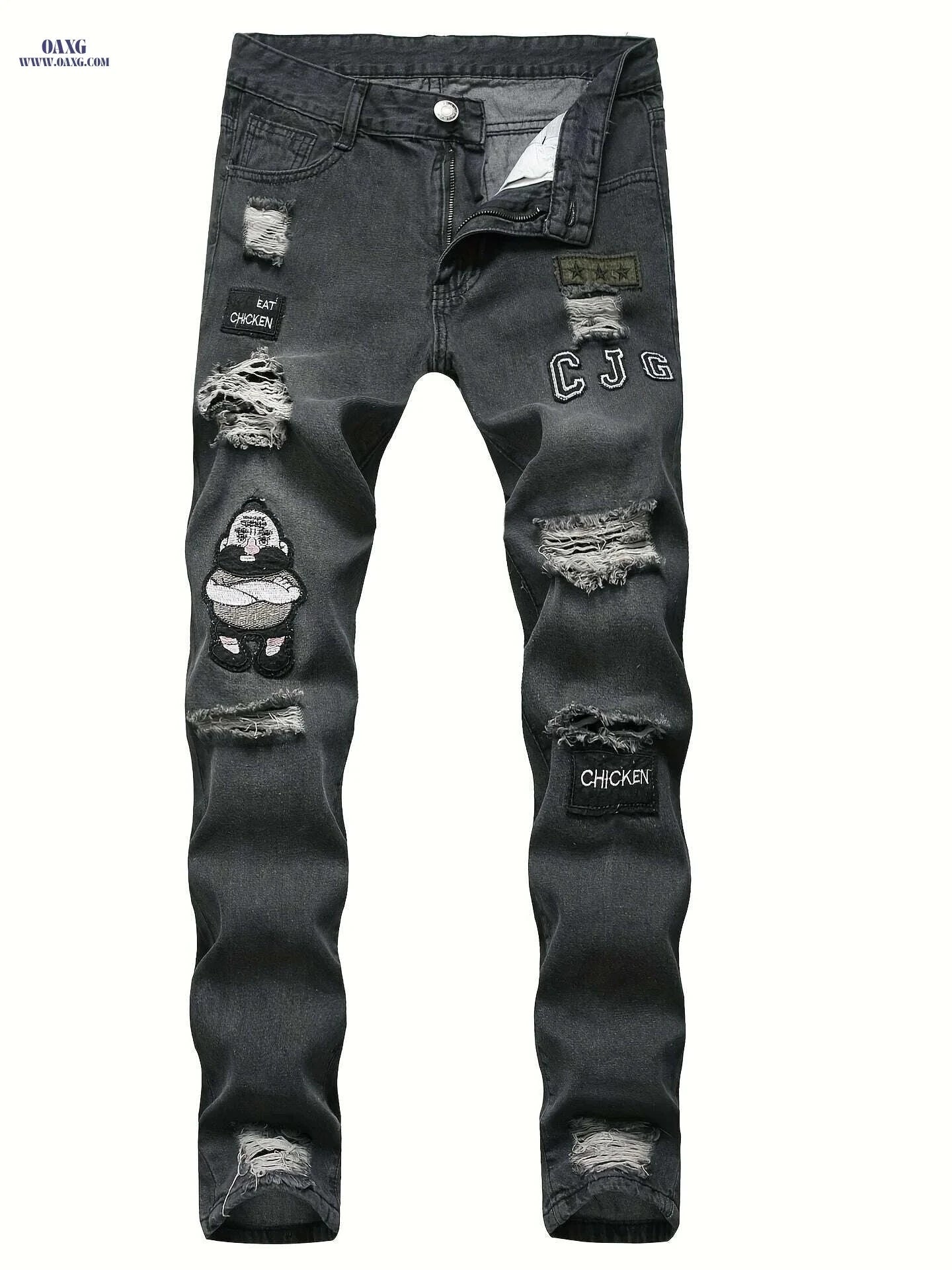 Stylish Men’s Stretchy Ripped Jeans - Slim Fit Gray Denim   OAXG 