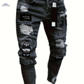 Stylish Men’s Stretchy Ripped Jeans - Slim Fit Gray Denim   OAXG grey / S