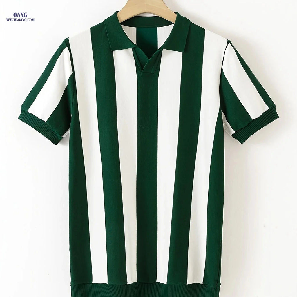 Stylish Men’s Striped Polo Shirt - Short Sleeve for Casual Wear   OAXG Green / FR S