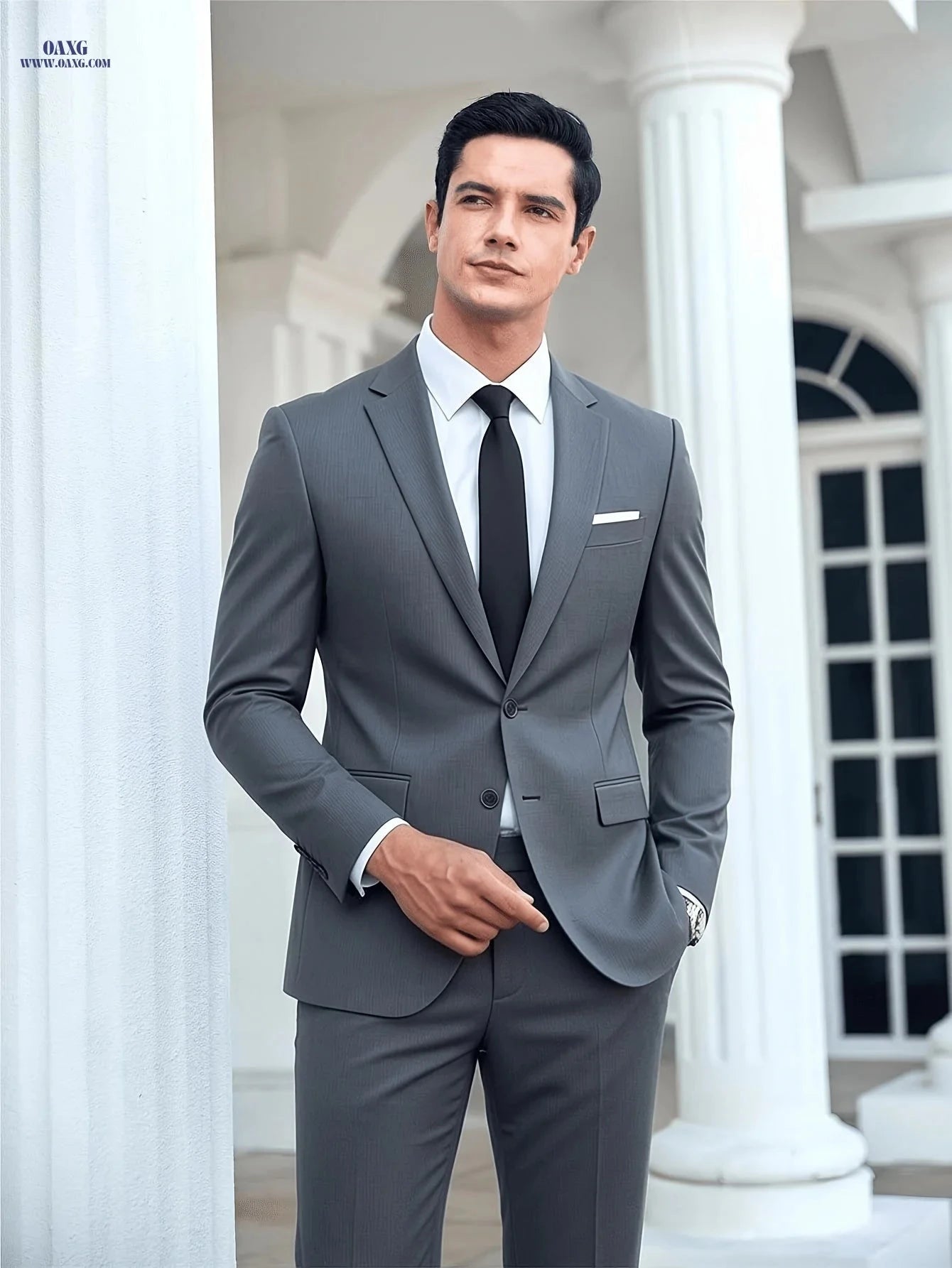 Stylish Men's Suit Set - 2pcs Slim Fit Jacket & Pants for Work   OAXG Grey / FR S