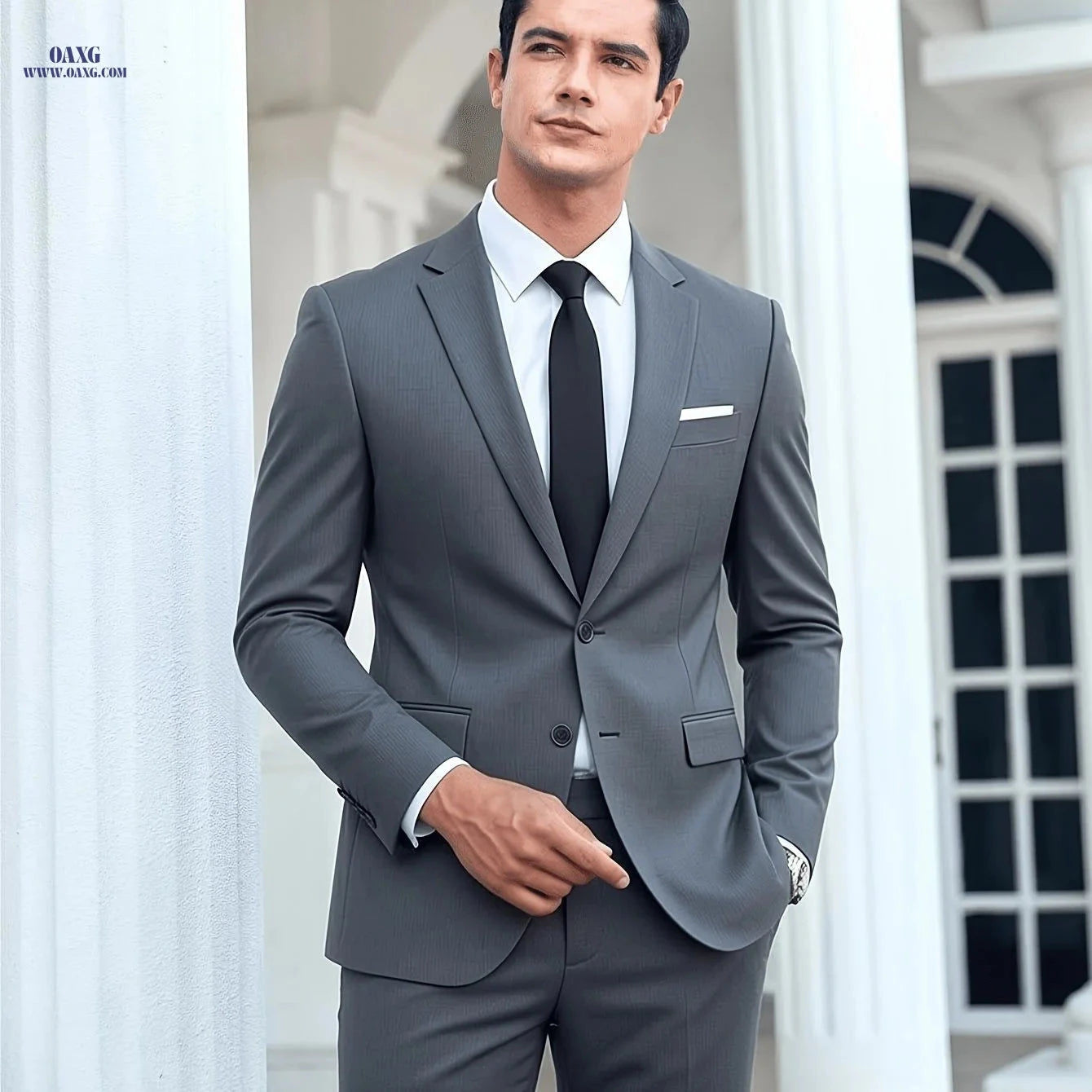 Stylish Men's Suit Set - 2pcs Slim Fit Jacket & Pants for Work   OAXG 