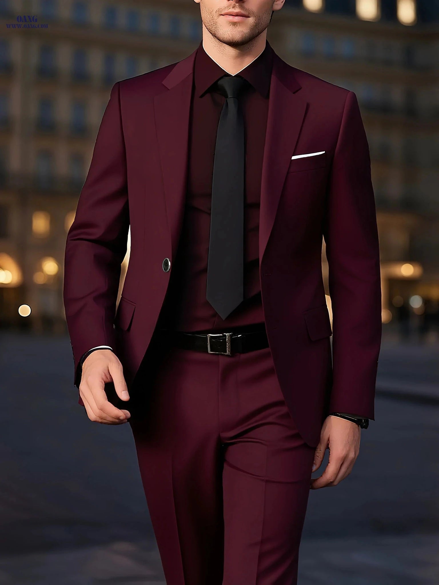 Stylish Men's Suit Set with Blazer & Trousers - Perfect for Weddings   OAXG Black / FR XXS
