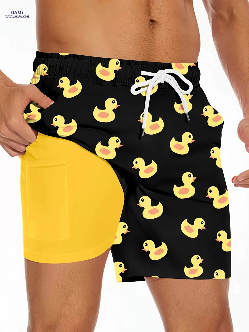Stylish Men's Swim Trunks - Inner Pocket, Fashion Print for Summer   OAXG 