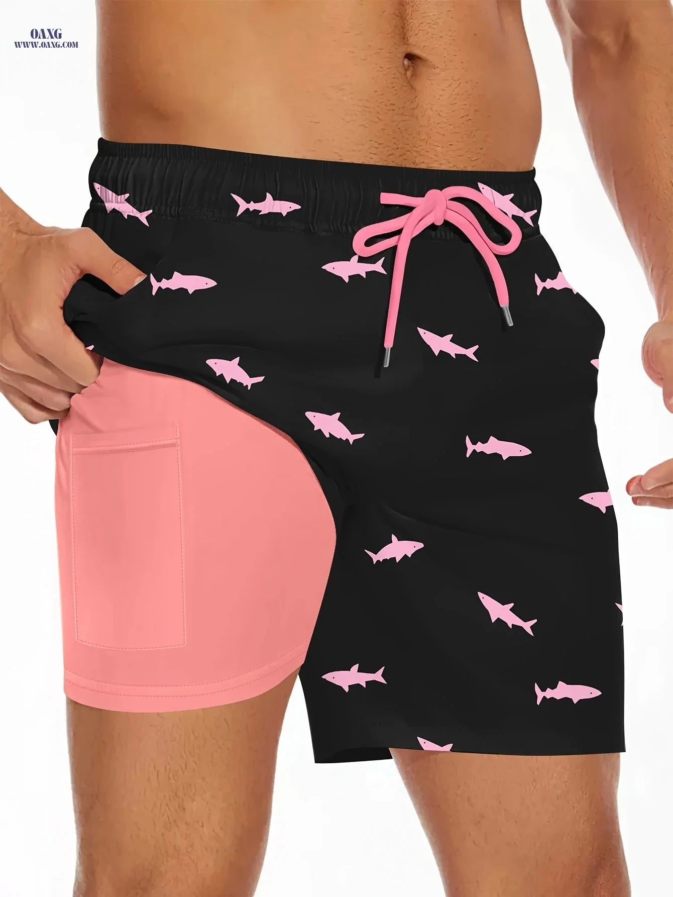 Stylish Men's Swim Trunks - Inner Pocket, Fashion Print for Summer   OAXG 