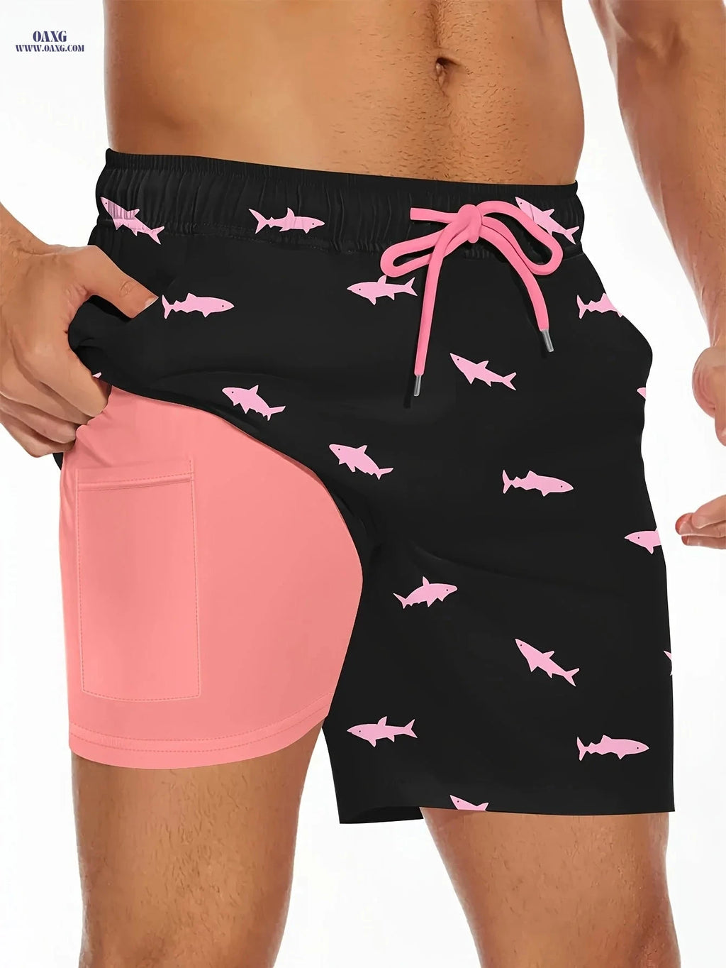 Stylish Men's Swim Trunks - Inner Pocket, Fashion Print for Summer   OAXG 