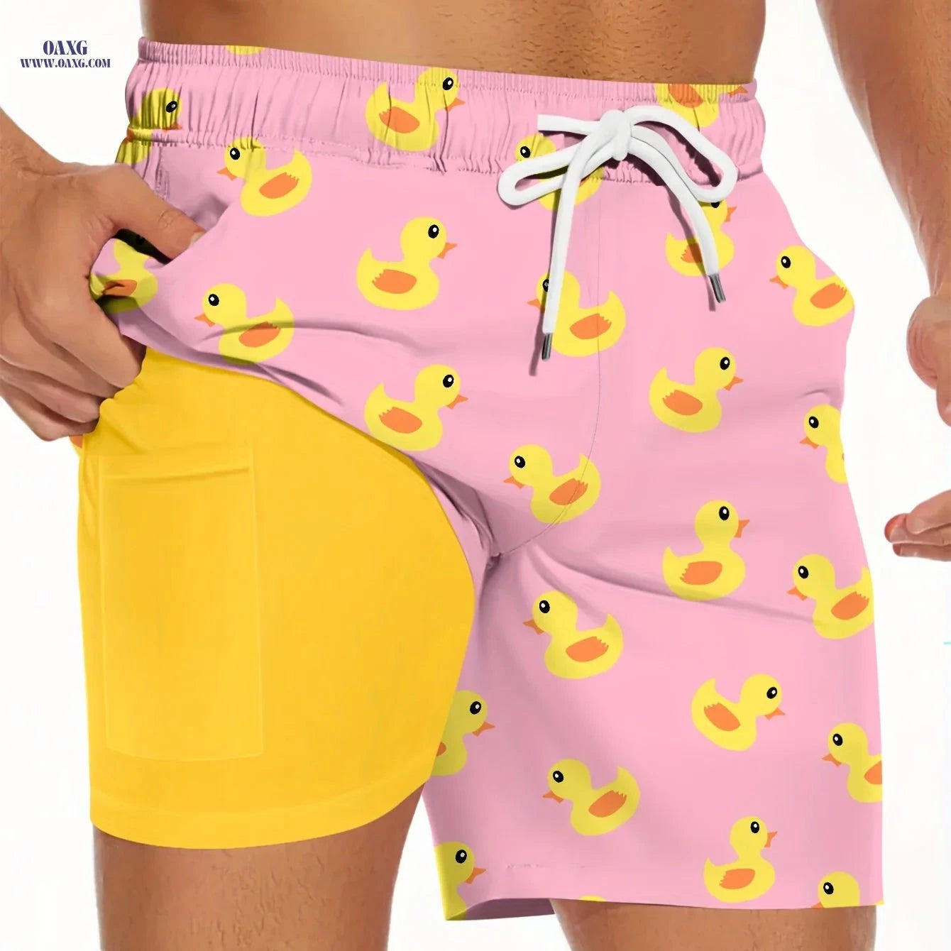 Stylish Men's Swim Trunks - Inner Pocket, Fashion Print for Summer   OAXG 