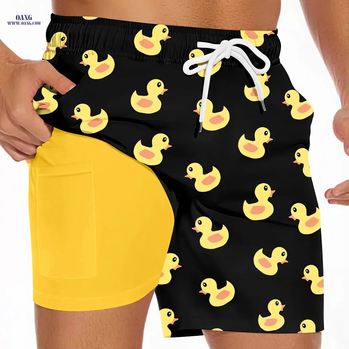 Stylish Men's Swim Trunks - Inner Pocket, Fashion Print for Summer   OAXG Black / FR S