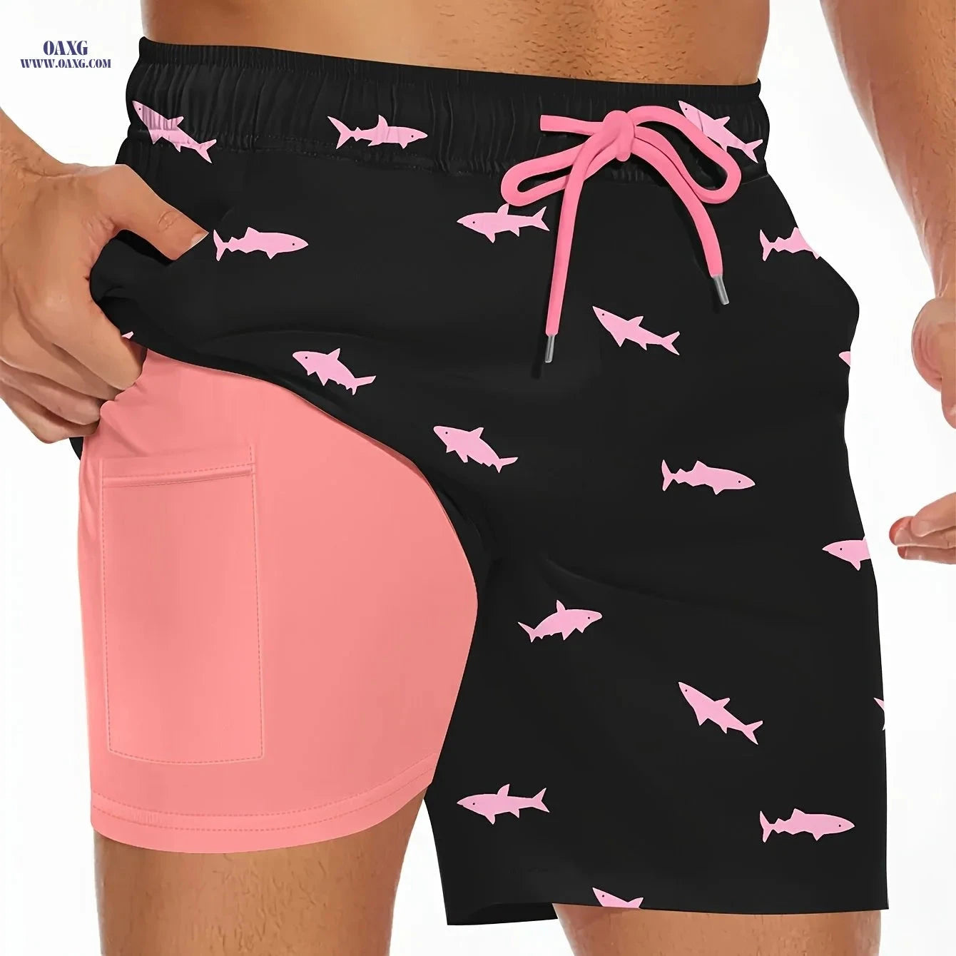Stylish Men's Swim Trunks - Inner Pocket, Fashion Print for Summer   OAXG 