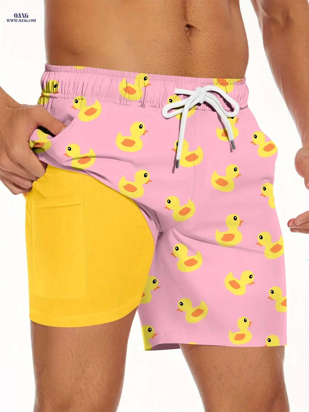 Stylish Men's Swim Trunks - Inner Pocket, Fashion Print for Summer   OAXG 
