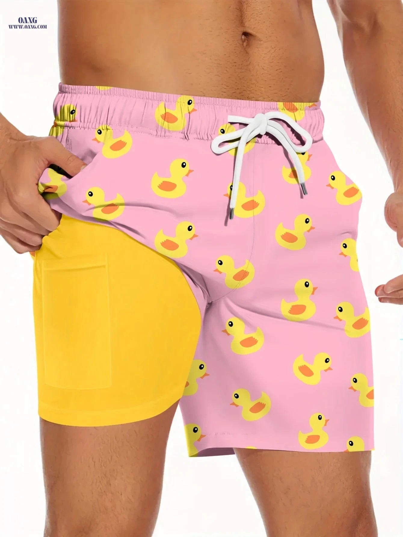 Stylish Men's Swim Trunks - Inner Pocket, Fashion Print for Summer   OAXG 