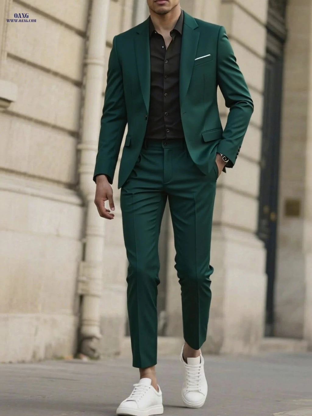 Stylish Men's Tailored Black Suit Set - Long Sleeve Jacket & Pants   OAXG 