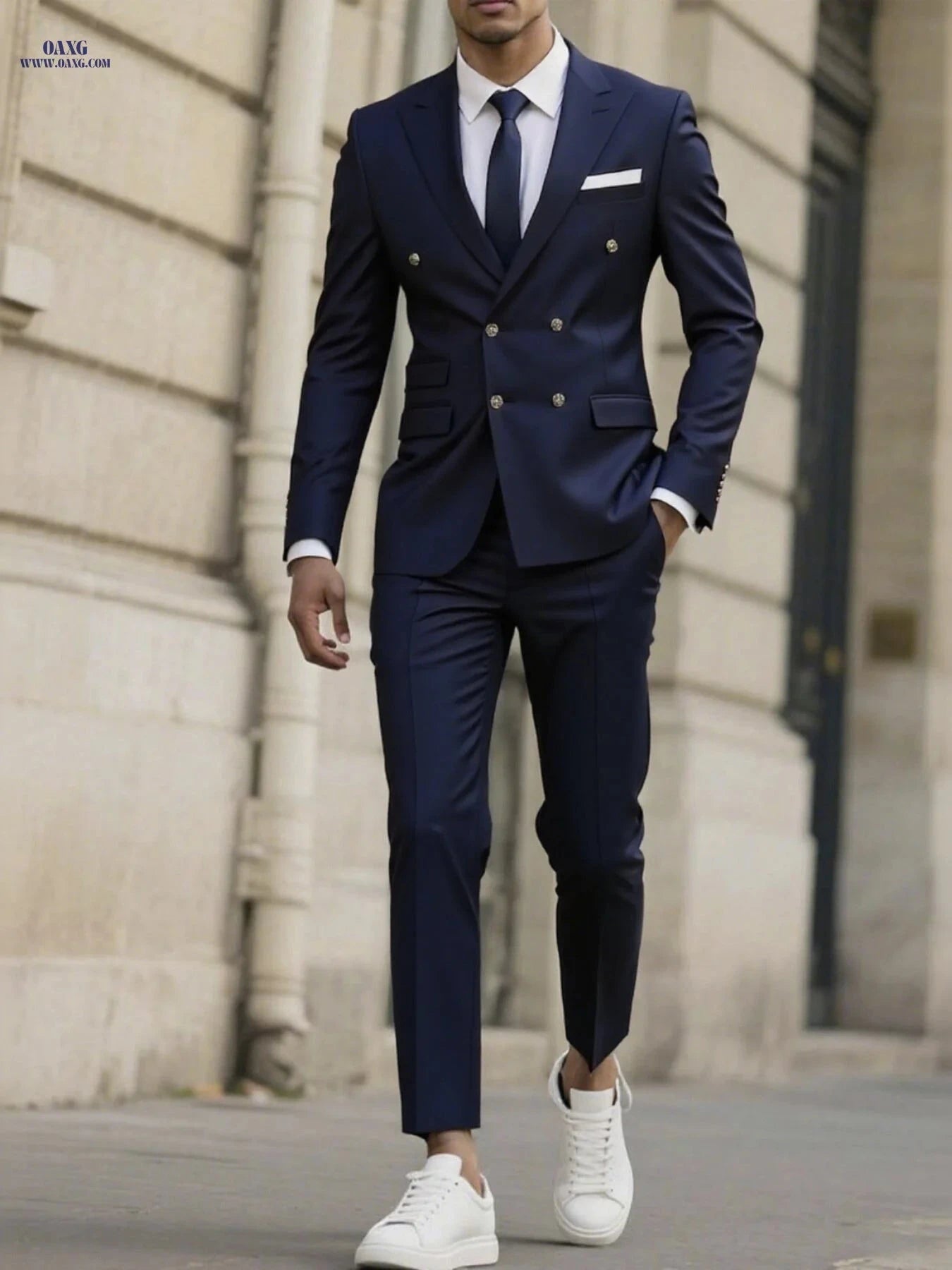 Stylish Men's Tailored Black Suit Set - Long Sleeve Jacket & Pants   OAXG 