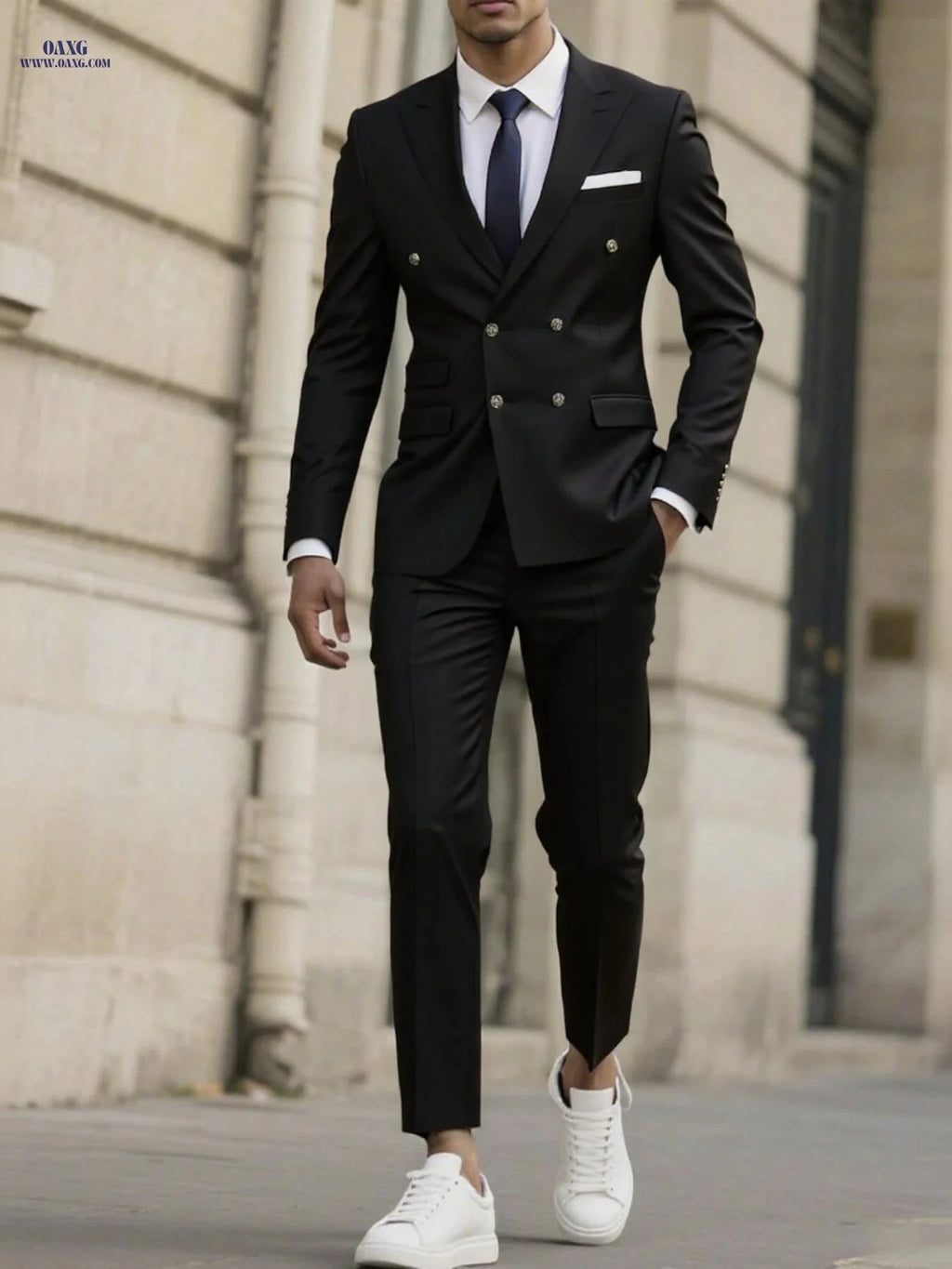 Stylish Men's Tailored Black Suit Set - Long Sleeve Jacket & Pants   OAXG 