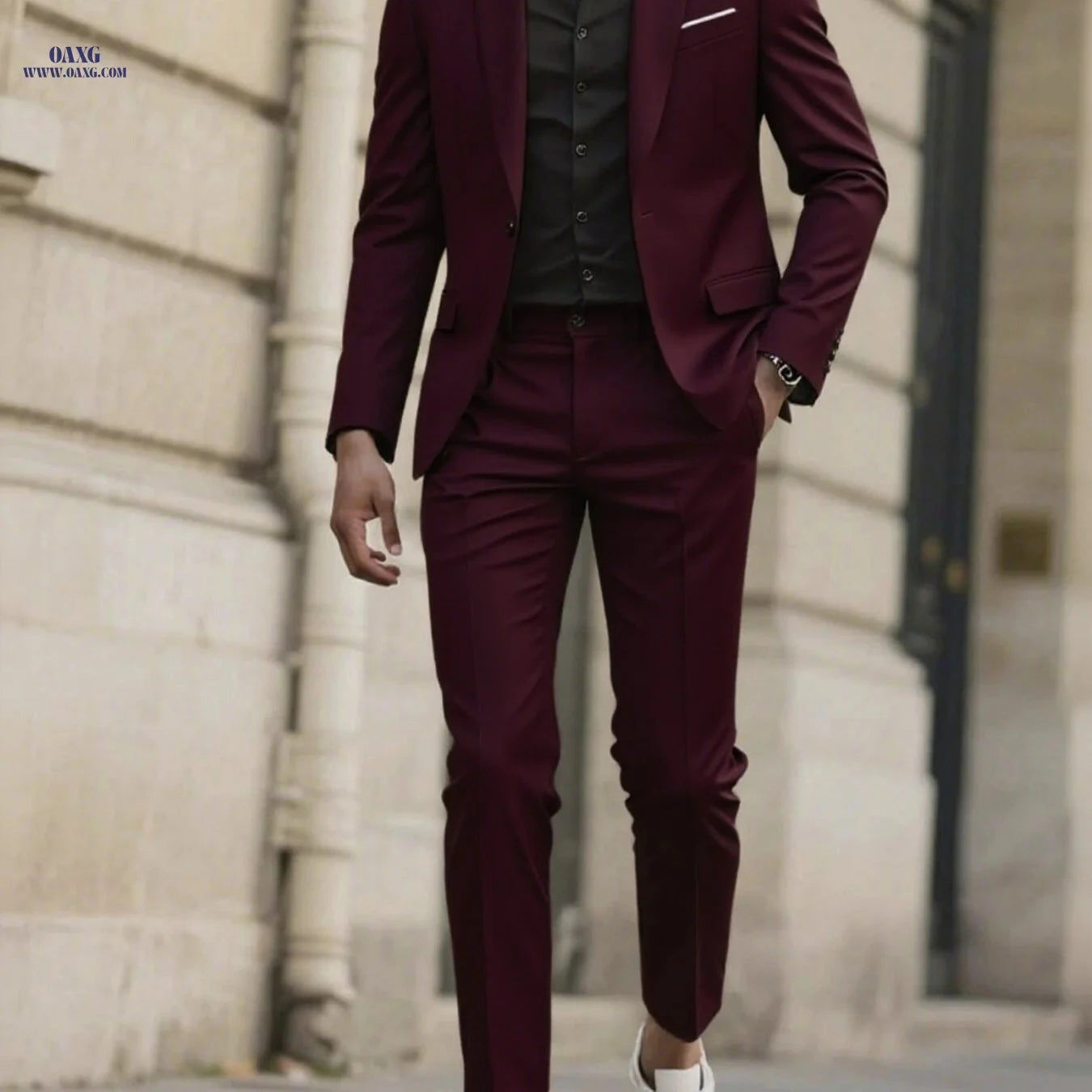 Stylish Men's Tailored Black Suit Set - Long Sleeve Jacket & Pants   OAXG 