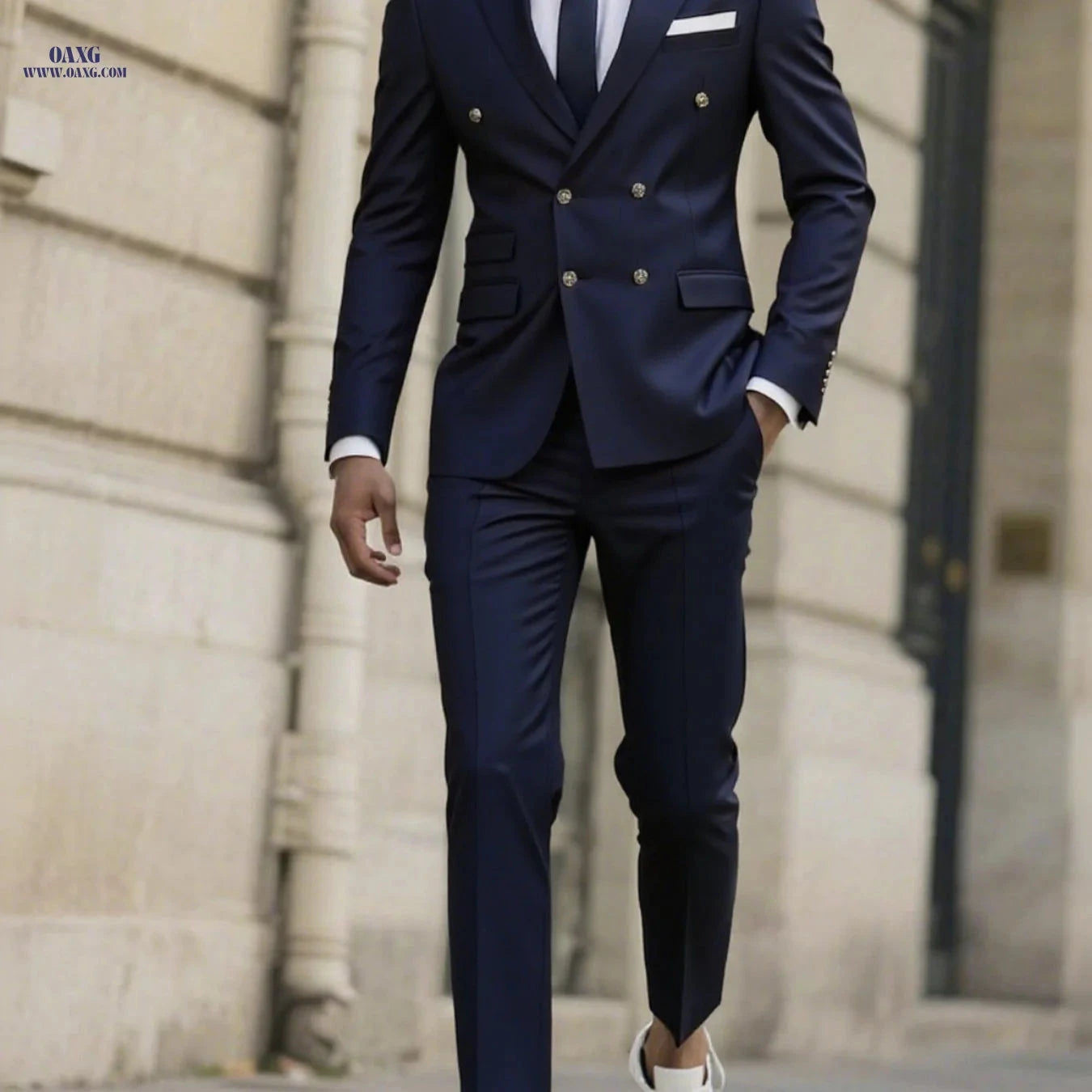Stylish Men's Tailored Black Suit Set - Long Sleeve Jacket & Pants   OAXG 