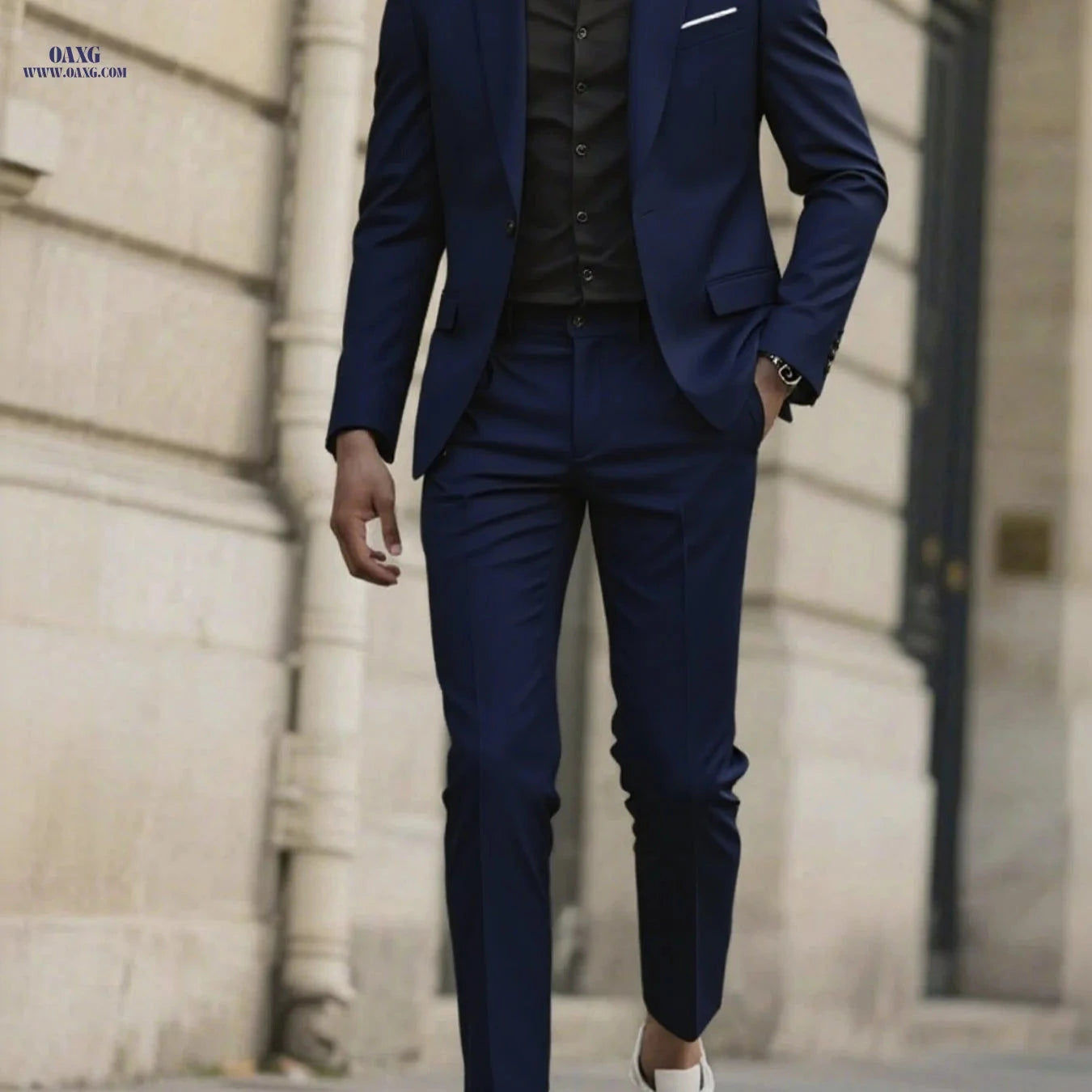 Stylish Men's Tailored Black Suit Set - Long Sleeve Jacket & Pants   OAXG 