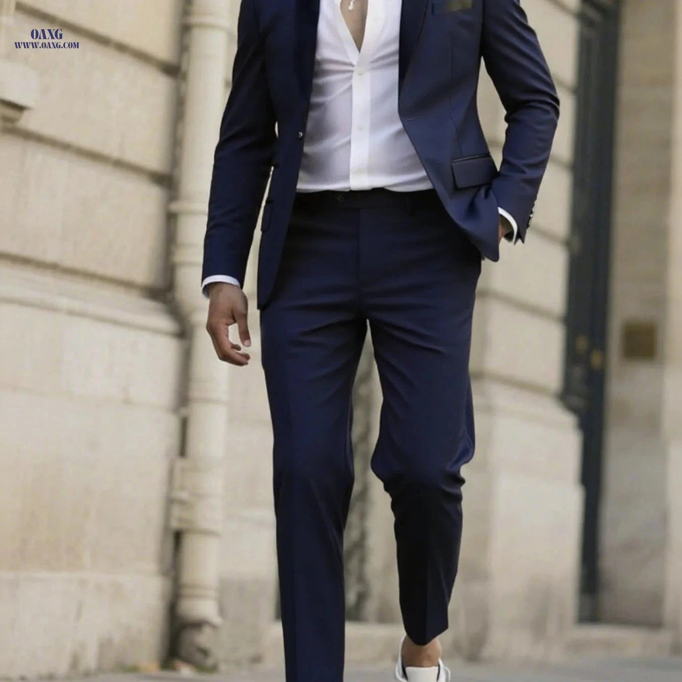 Stylish Men's Tailored Black Suit Set - Long Sleeve Jacket & Pants   OAXG 