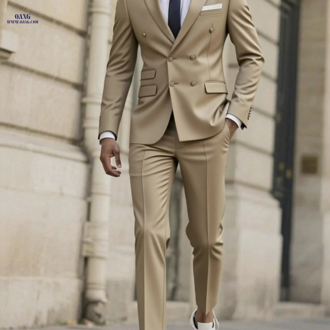 Stylish Men's Tailored Black Suit Set - Long Sleeve Jacket & Pants   OAXG 