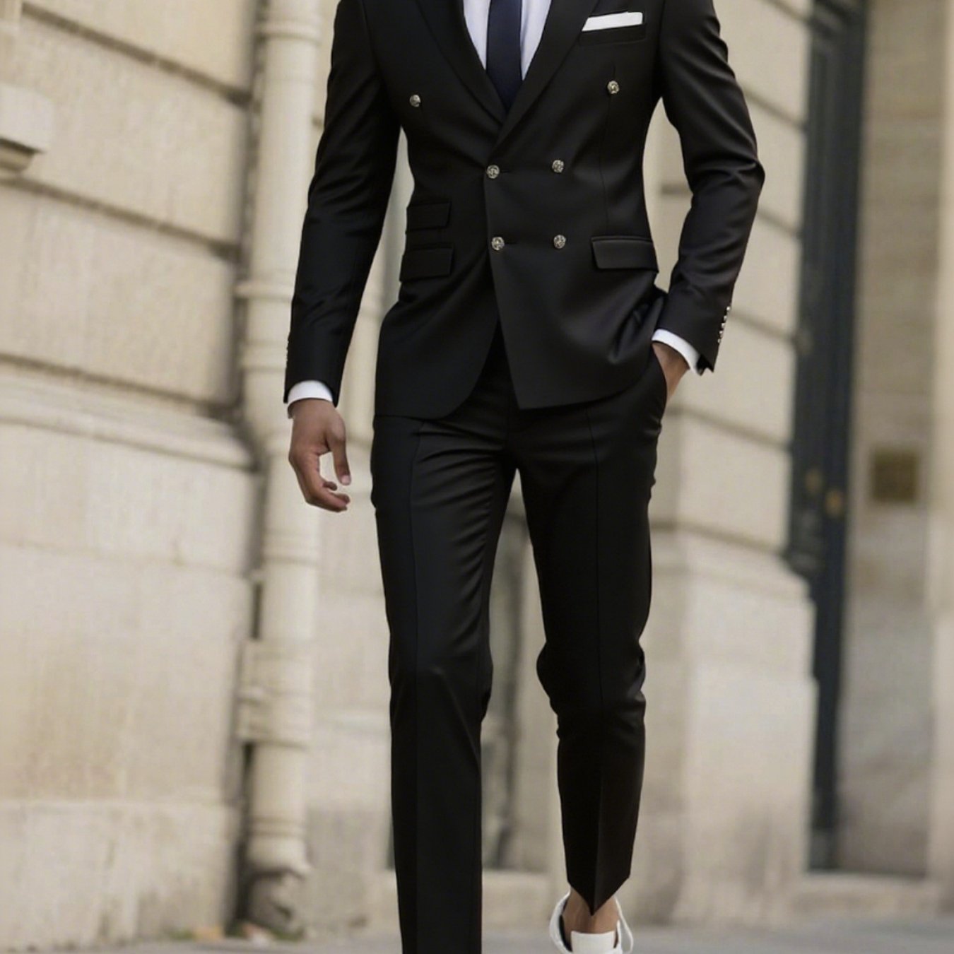 Stylish Men's Tailored Black Suit Set - Long Sleeve Jacket & Pants   OAXG 