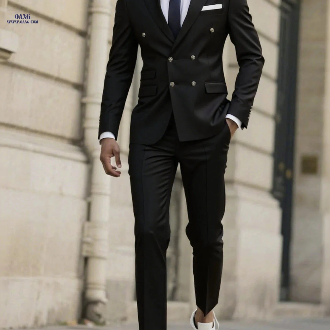 Stylish Men's Tailored Black Suit Set - Long Sleeve Jacket & Pants   OAXG Khaki / FR XXS