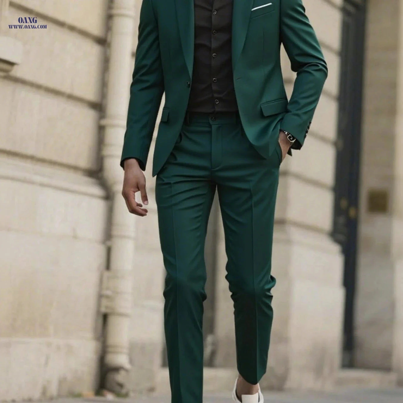 Stylish Men's Tailored Black Suit Set - Long Sleeve Jacket & Pants   OAXG 