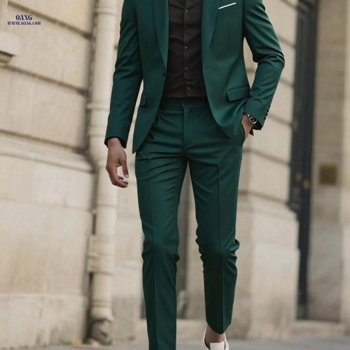 Stylish Men's Tailored Black Suit Set - Long Sleeve Jacket & Pants   OAXG 