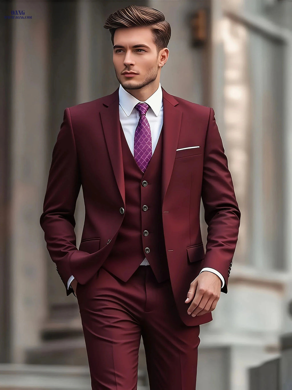 Stylish Men's Three-Piece Suit - Blazer, Vest, and Trousers   OAXG 