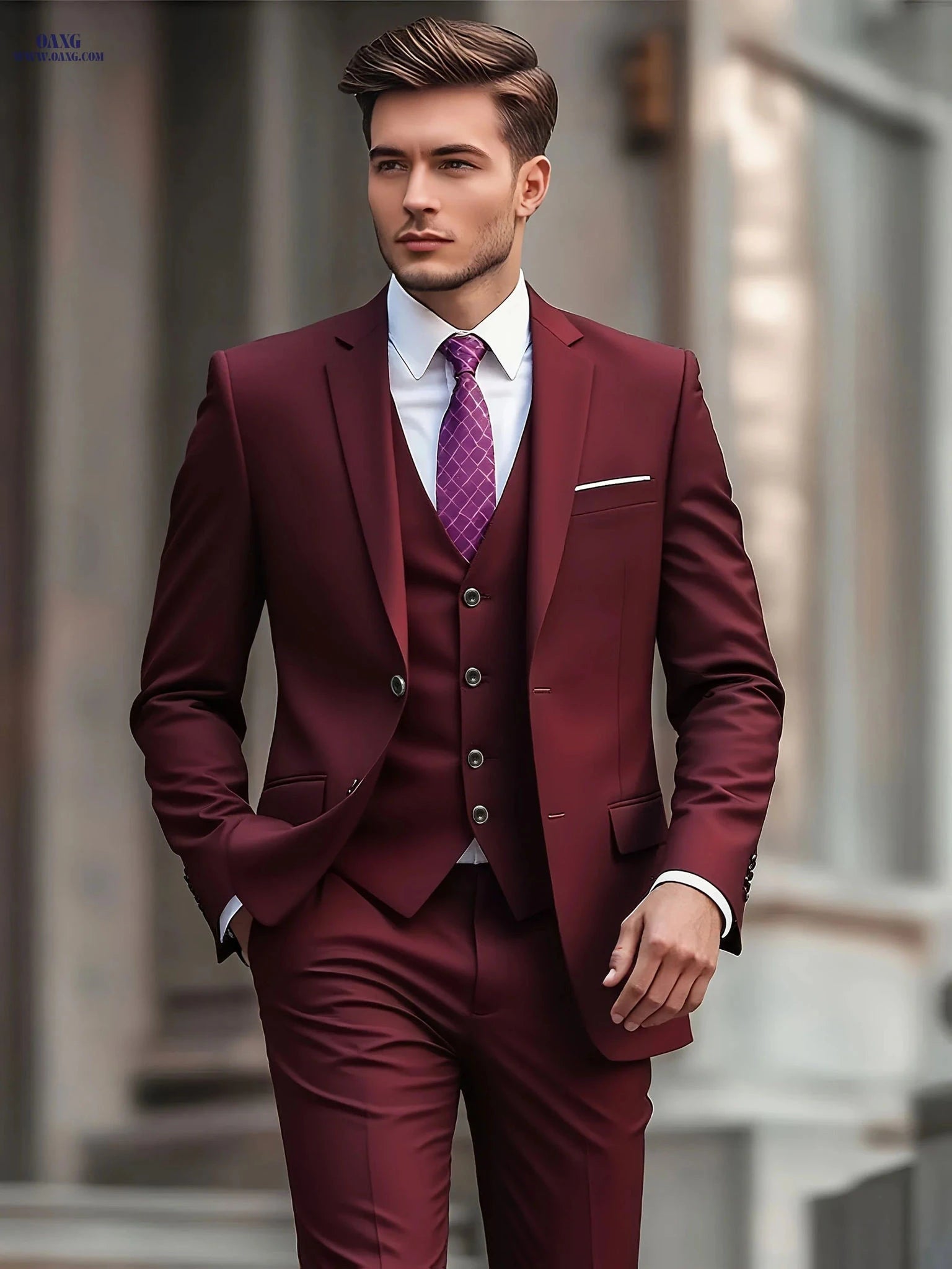 Stylish Men's Three-Piece Suit - Blazer, Vest, and Trousers   OAXG 