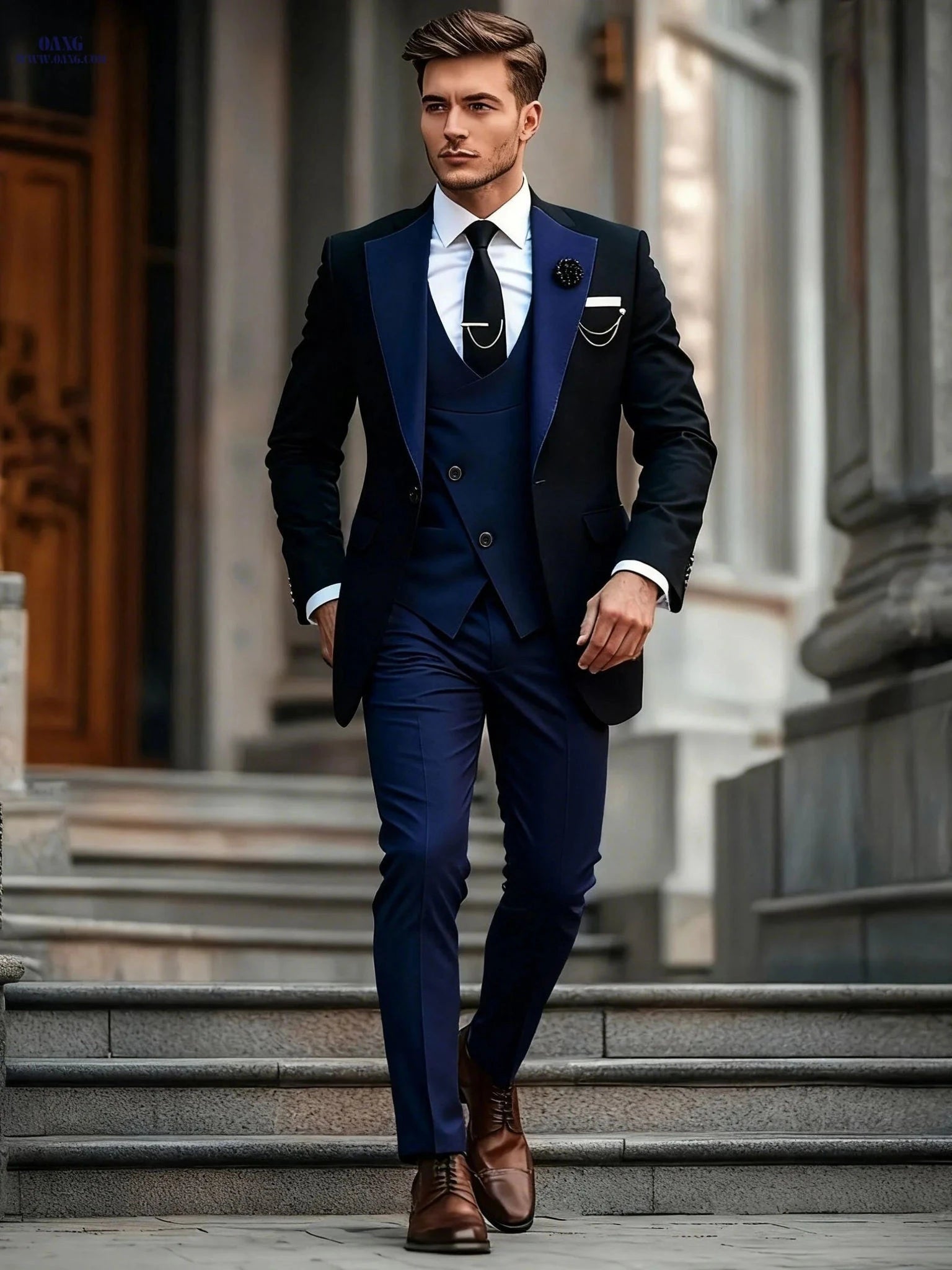 Stylish Men's Three-Piece Suit - Blazer, Vest, and Trousers   OAXG 