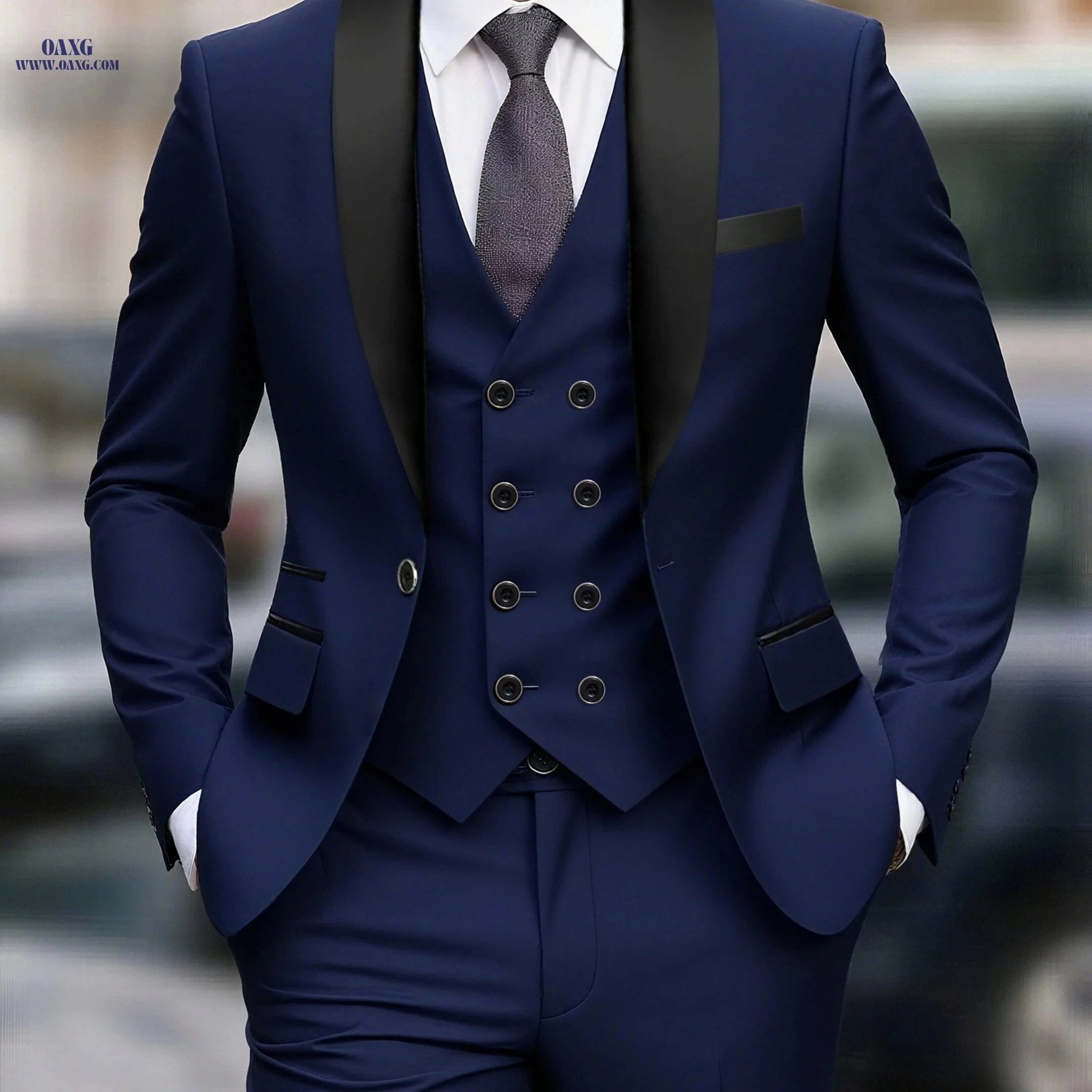 Stylish Men’s Three-Piece Suit - Blazer, Vest & Trousers for Events   OAXG 