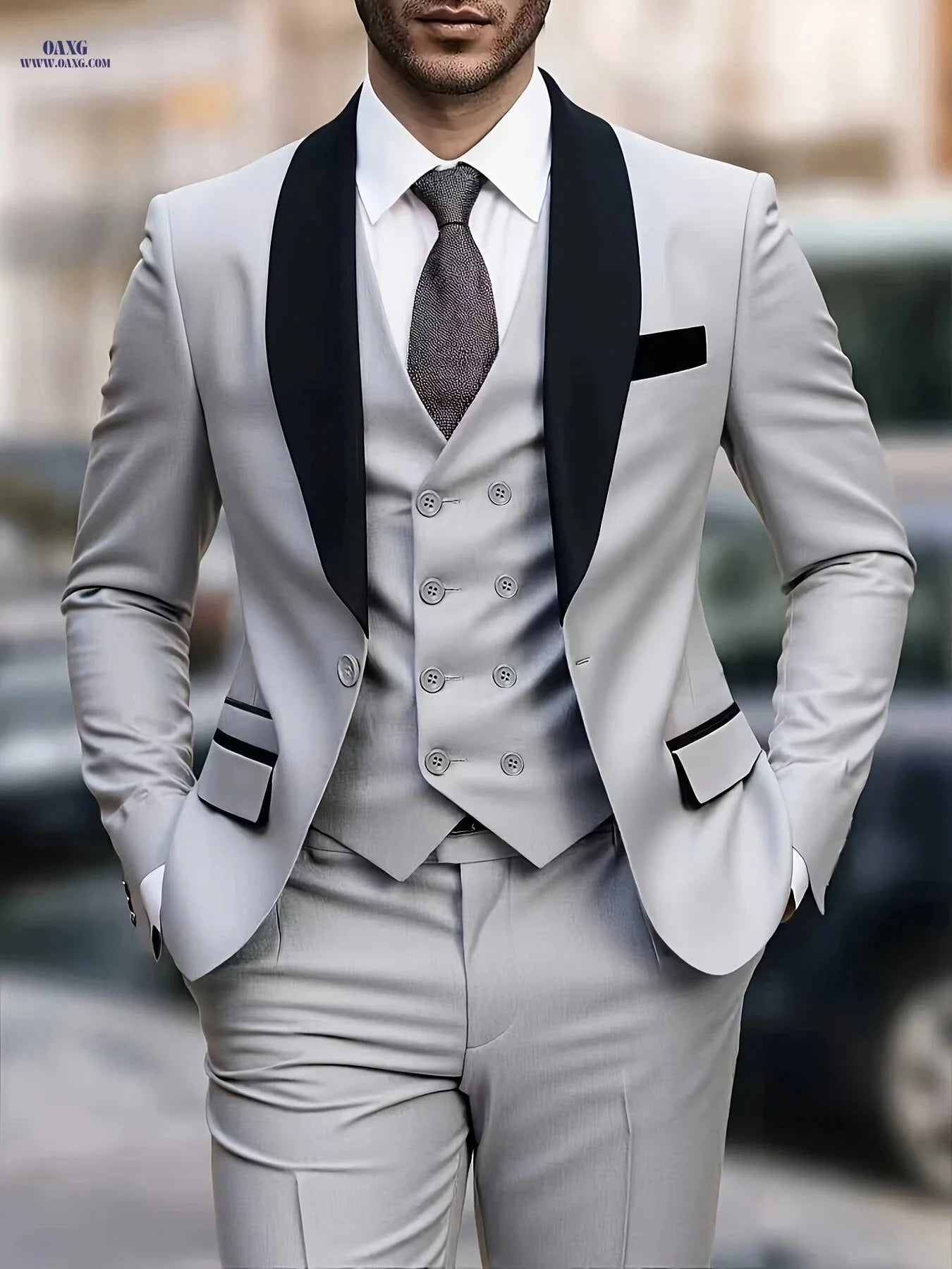 Stylish Men’s Three-Piece Suit - Blazer, Vest & Trousers for Events   OAXG 