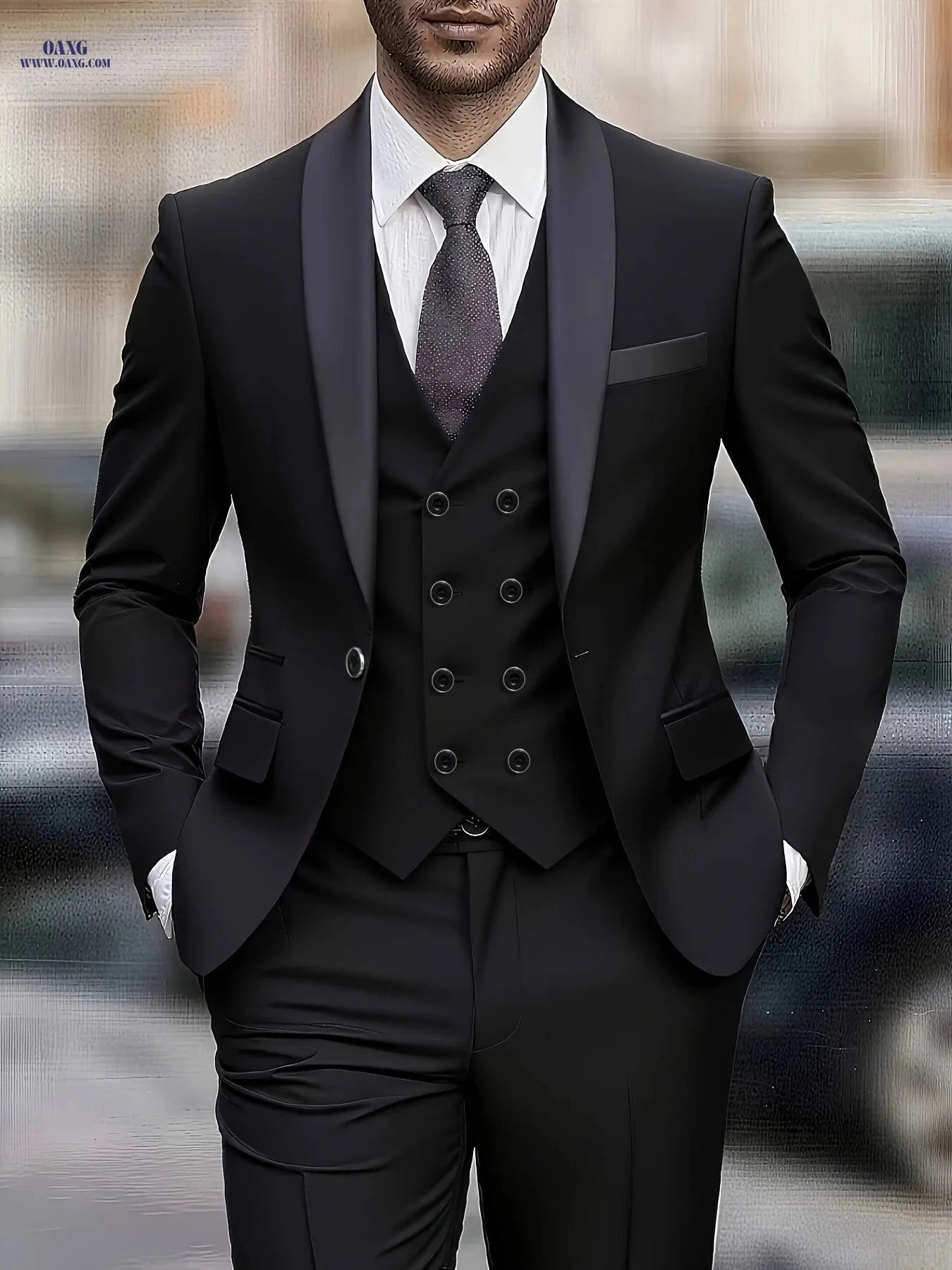 Stylish Men’s Three-Piece Suit - Blazer, Vest & Trousers for Events   OAXG 