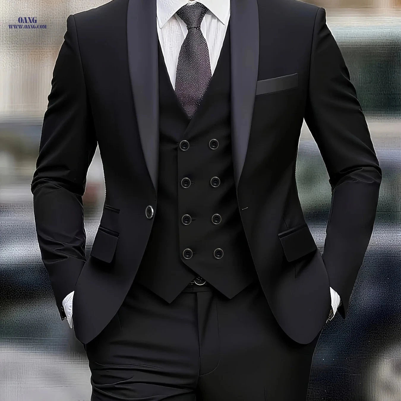 Stylish Men’s Three-Piece Suit - Blazer, Vest & Trousers for Events   OAXG 