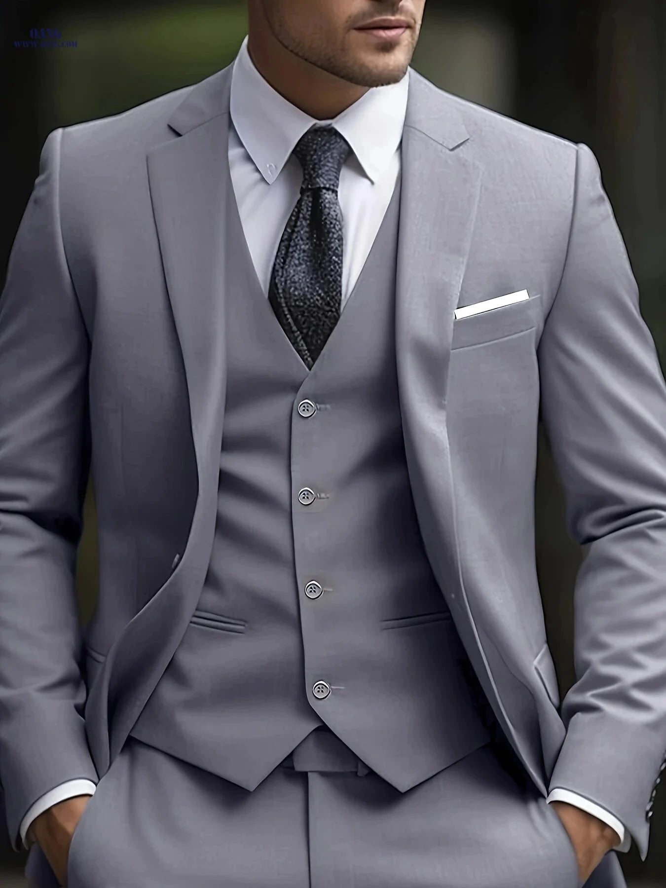 Stylish Men's Three-Piece Suit - Blazer, Vest & Trousers for Events   OAXG 